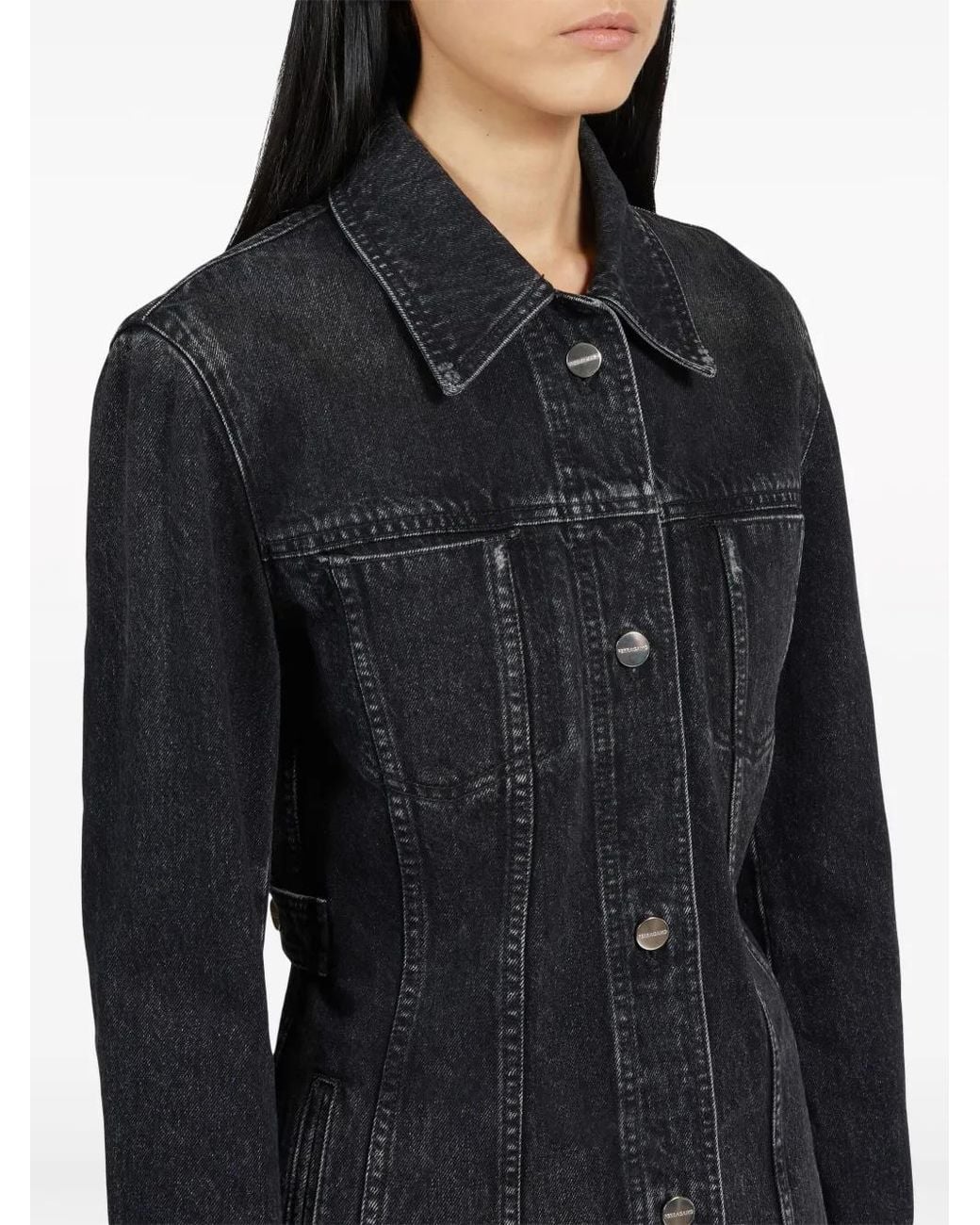 Ferragamo Black Logo-Patch Faded Denim Jacket