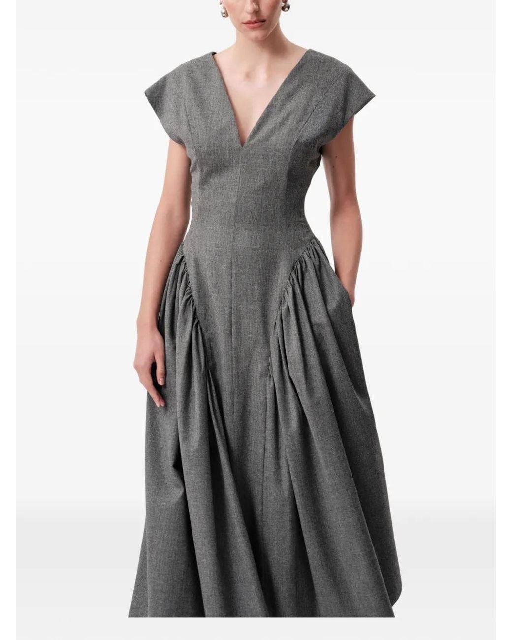 Concepto Gray Nova V-Neck Flared Midi Dress