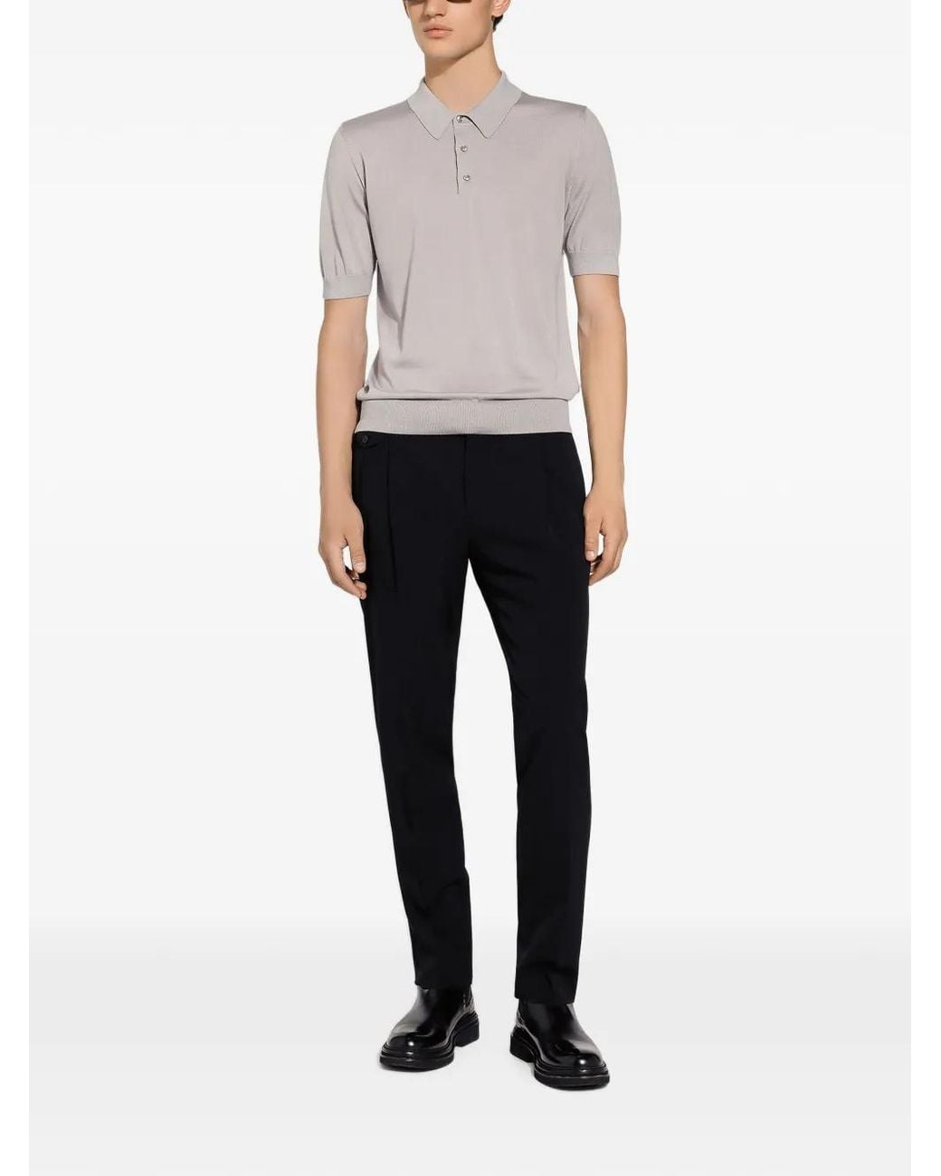 Dolce & Gabbana Gray Fine-Knit Polo Shirt for men