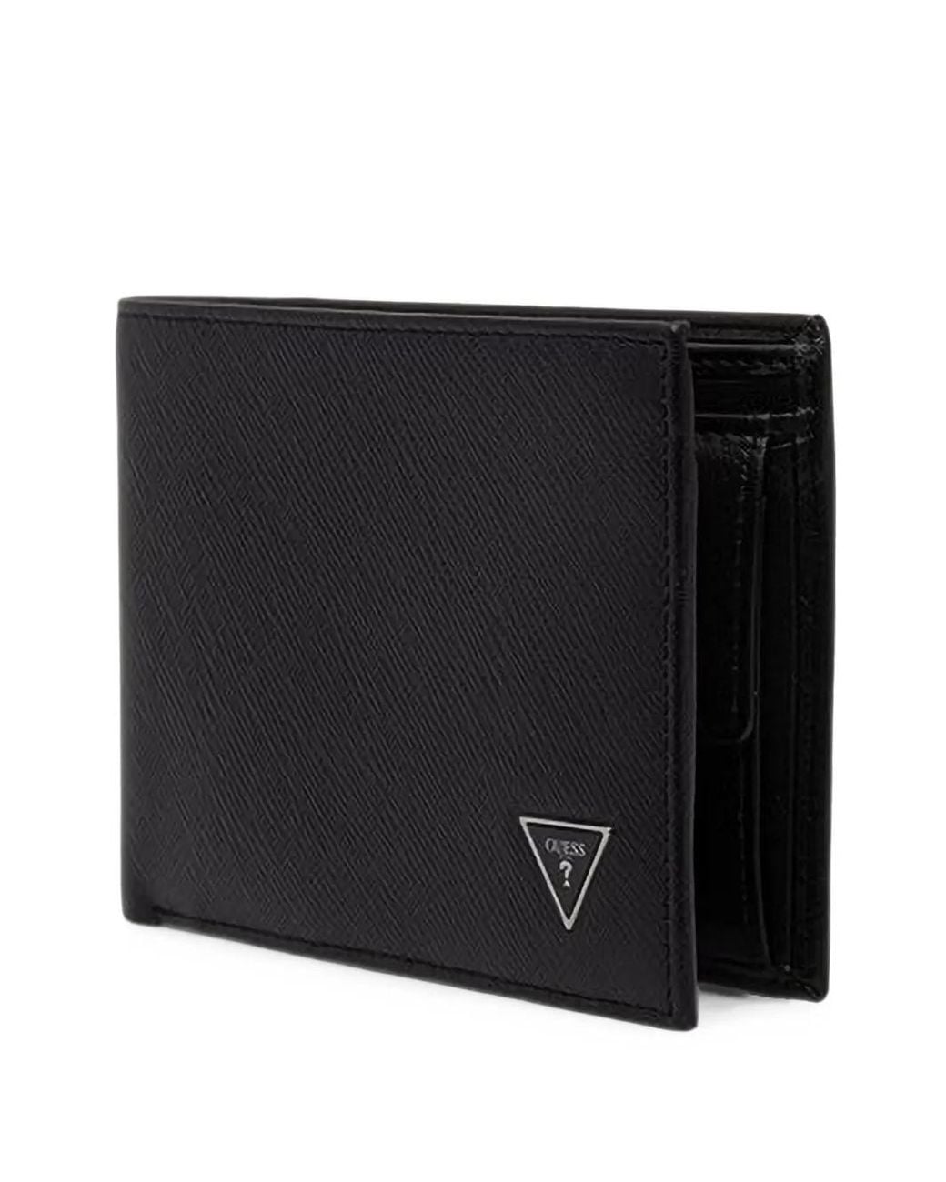 Guess Black Milano Logo-Plaque Bi-Fold Wallet for men