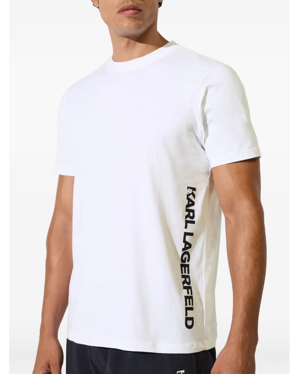 Karl Lagerfeld White Vertical Logo Beach T-Shirt for men