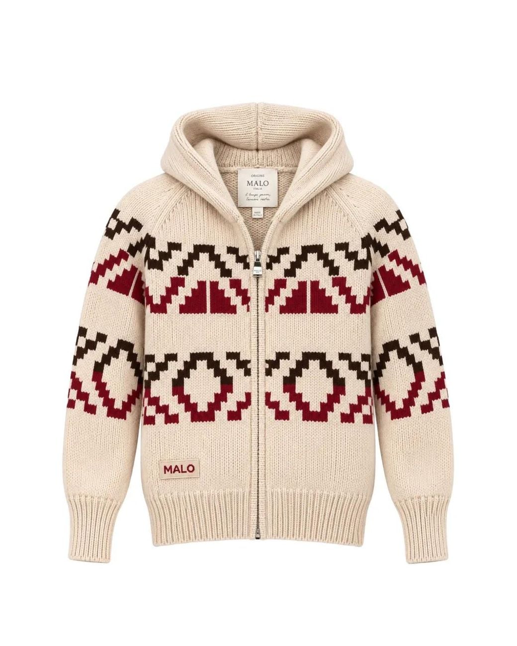 Malo Pink Geometric-Pattern Zip-Up Sweater