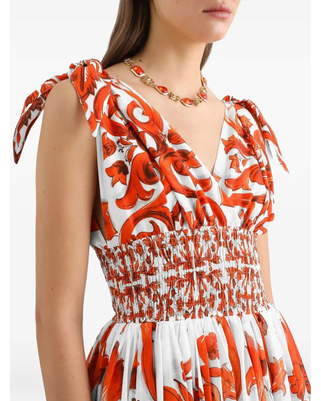 Dolce & Gabbana Red Majolica-Print Long Dress
