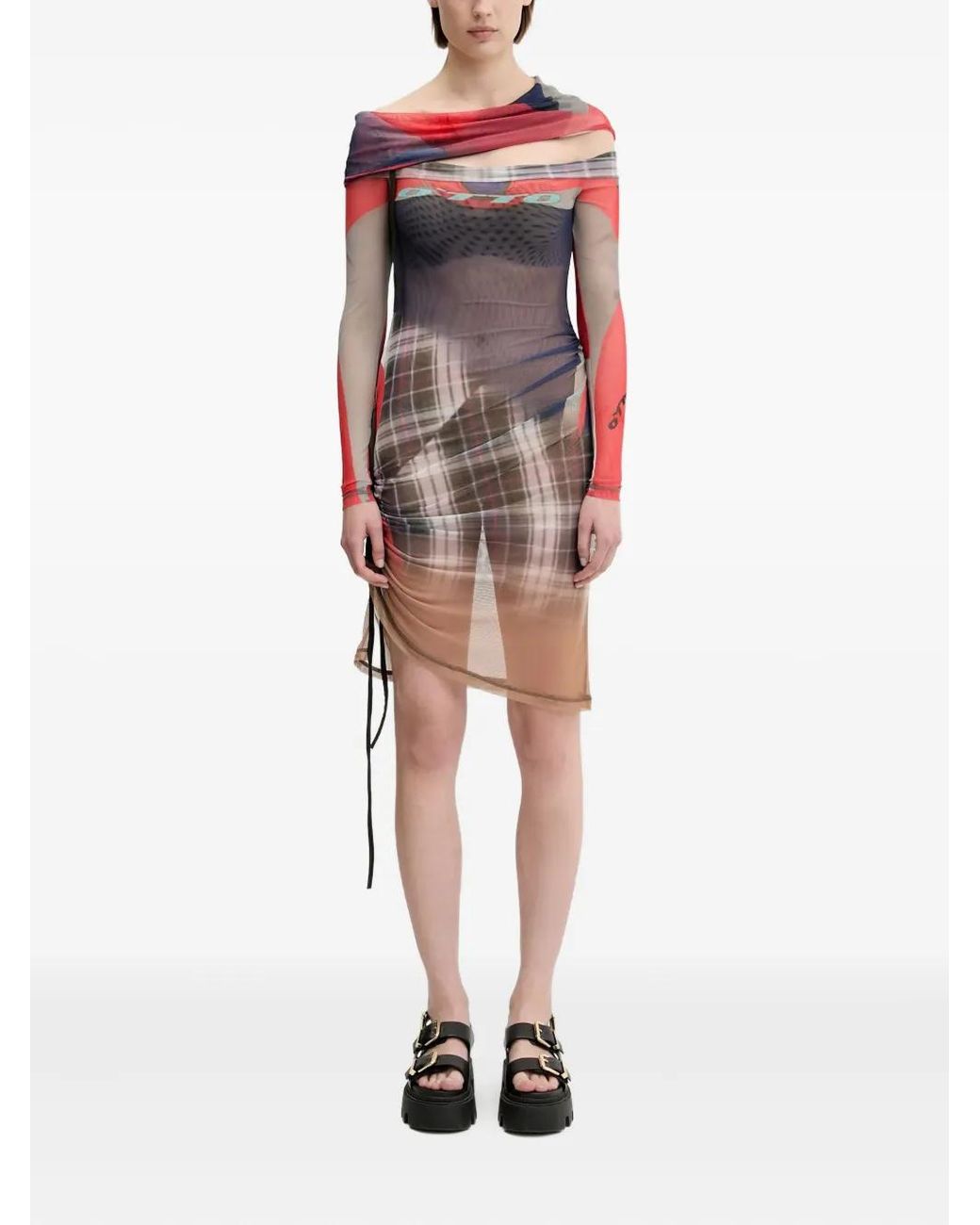 OTTOLINGER Red Mesh-Paneled Asymmetical Dress