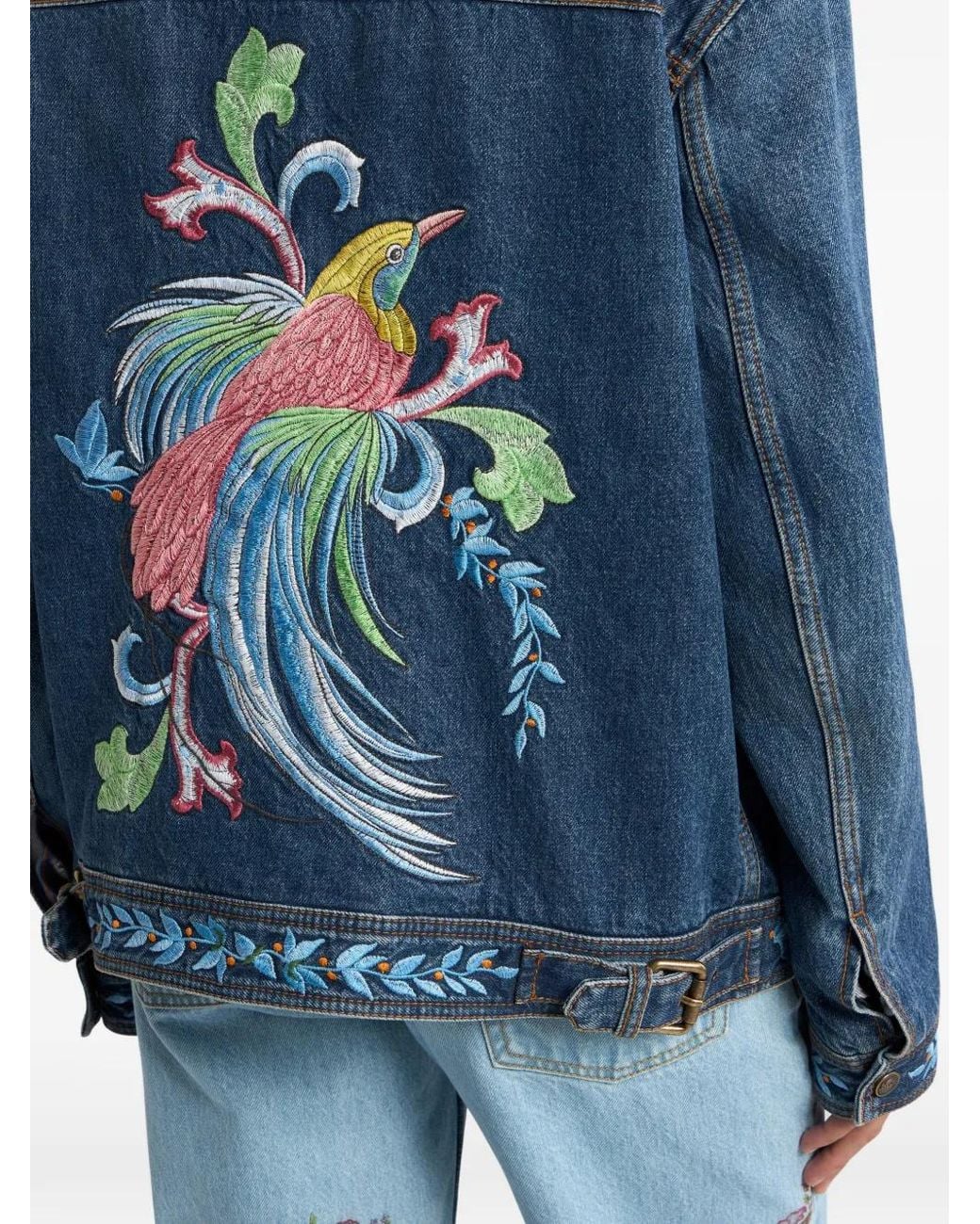 Etro Blue Loose Fit Denim Jacket With Embroidery