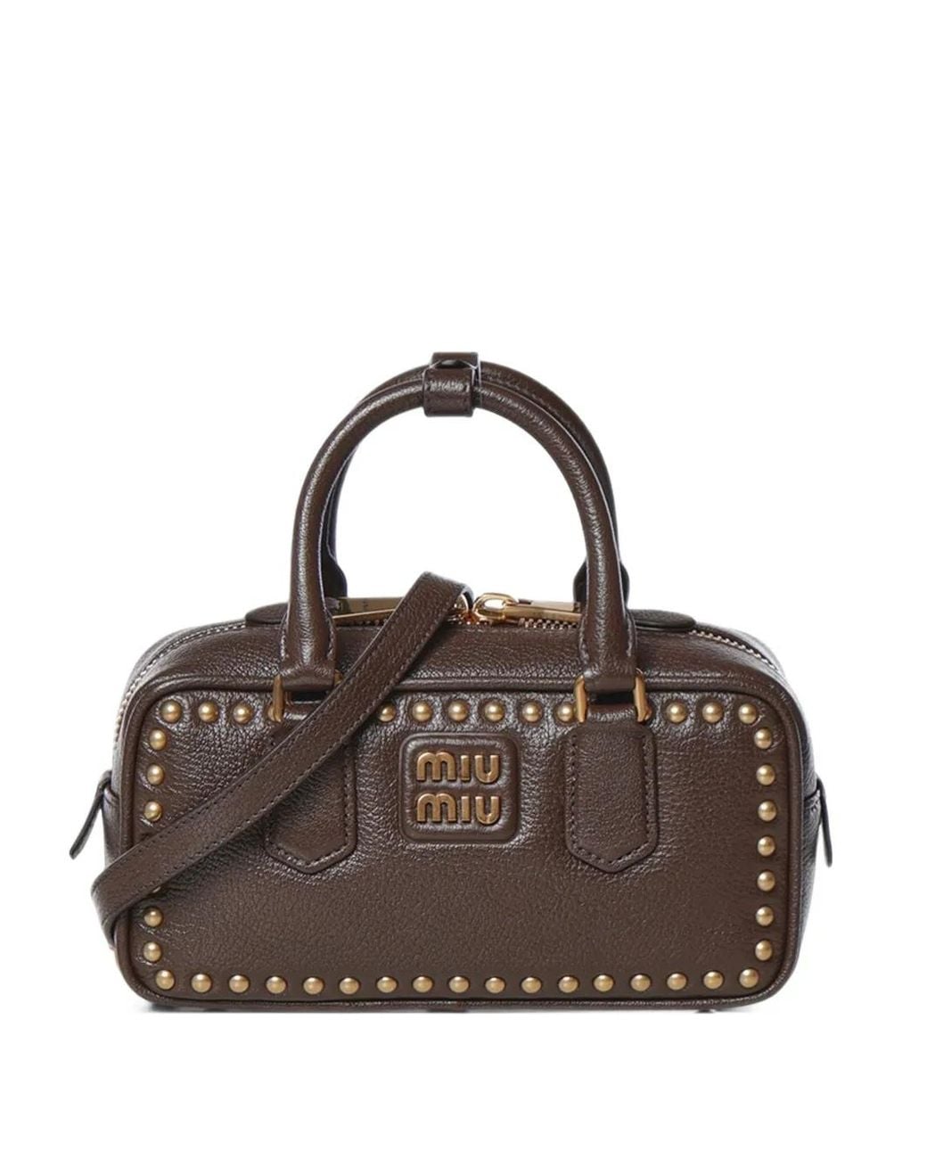 Miu Miu Brown Arcadie Studded Leather Bag