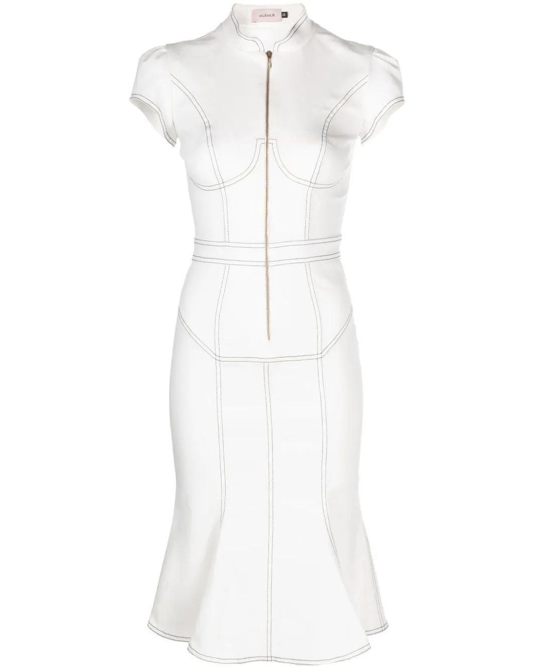 Murmur White Underline Contrast-Stitching Denim Dress