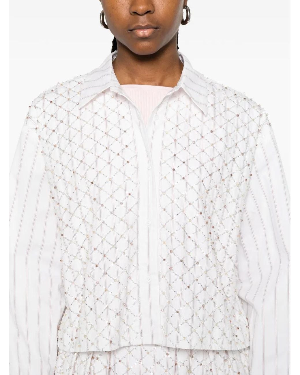 Maje White Beaded Cropped Shirt