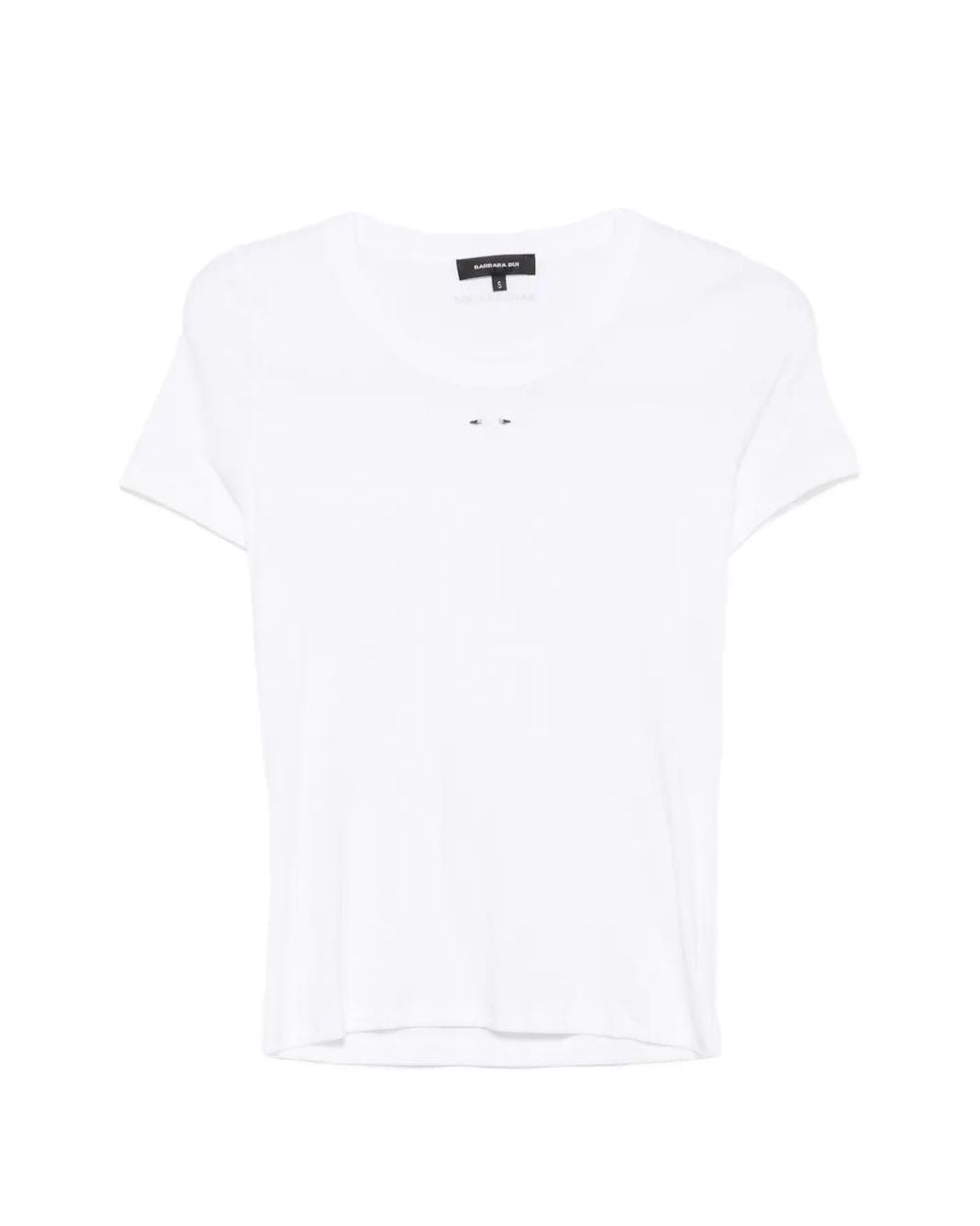 Barbara Bui White T-Shirt Côtelé À Détails De Clous
