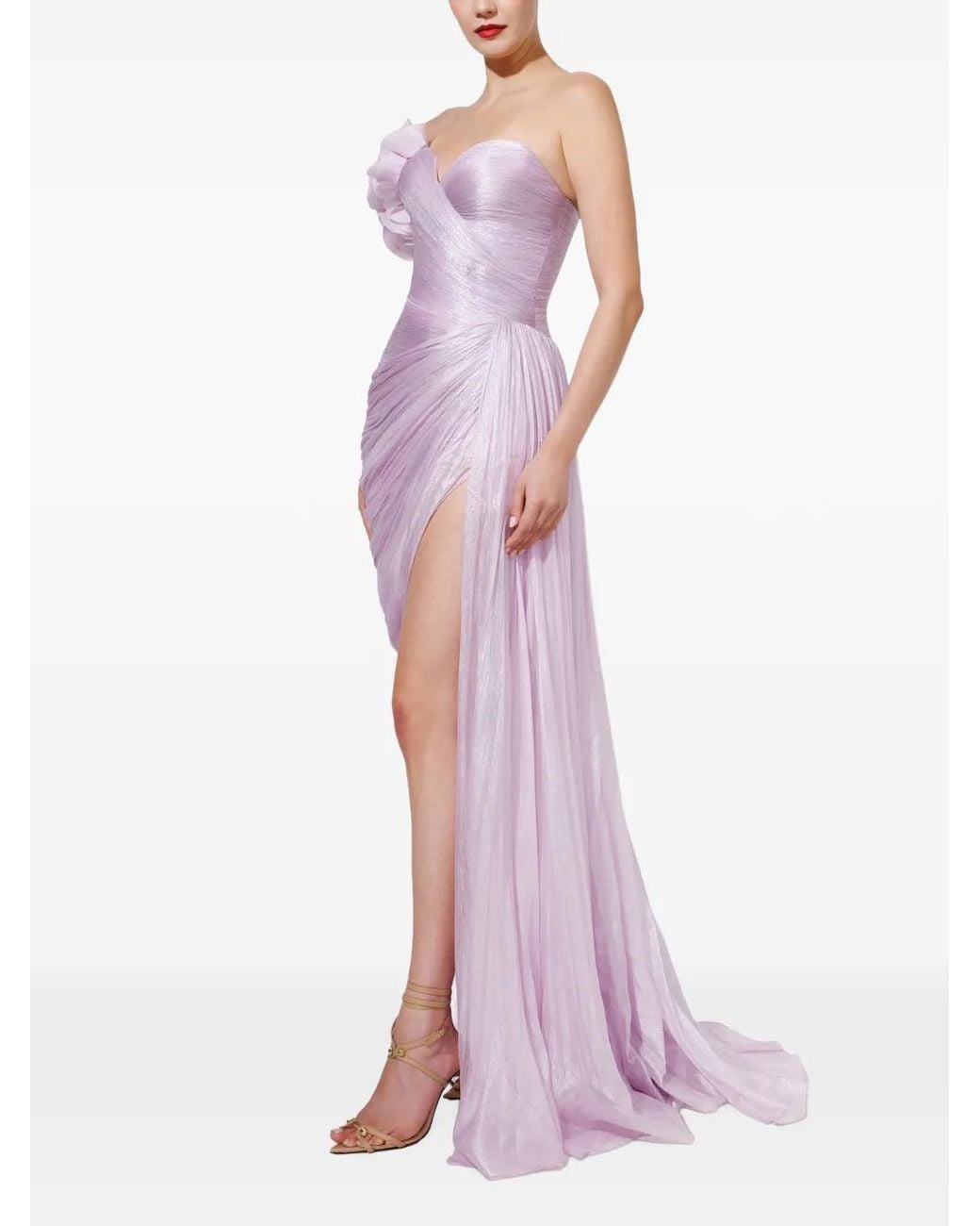 IRIS SERBAN Purple Floral-Detail Draped Gown