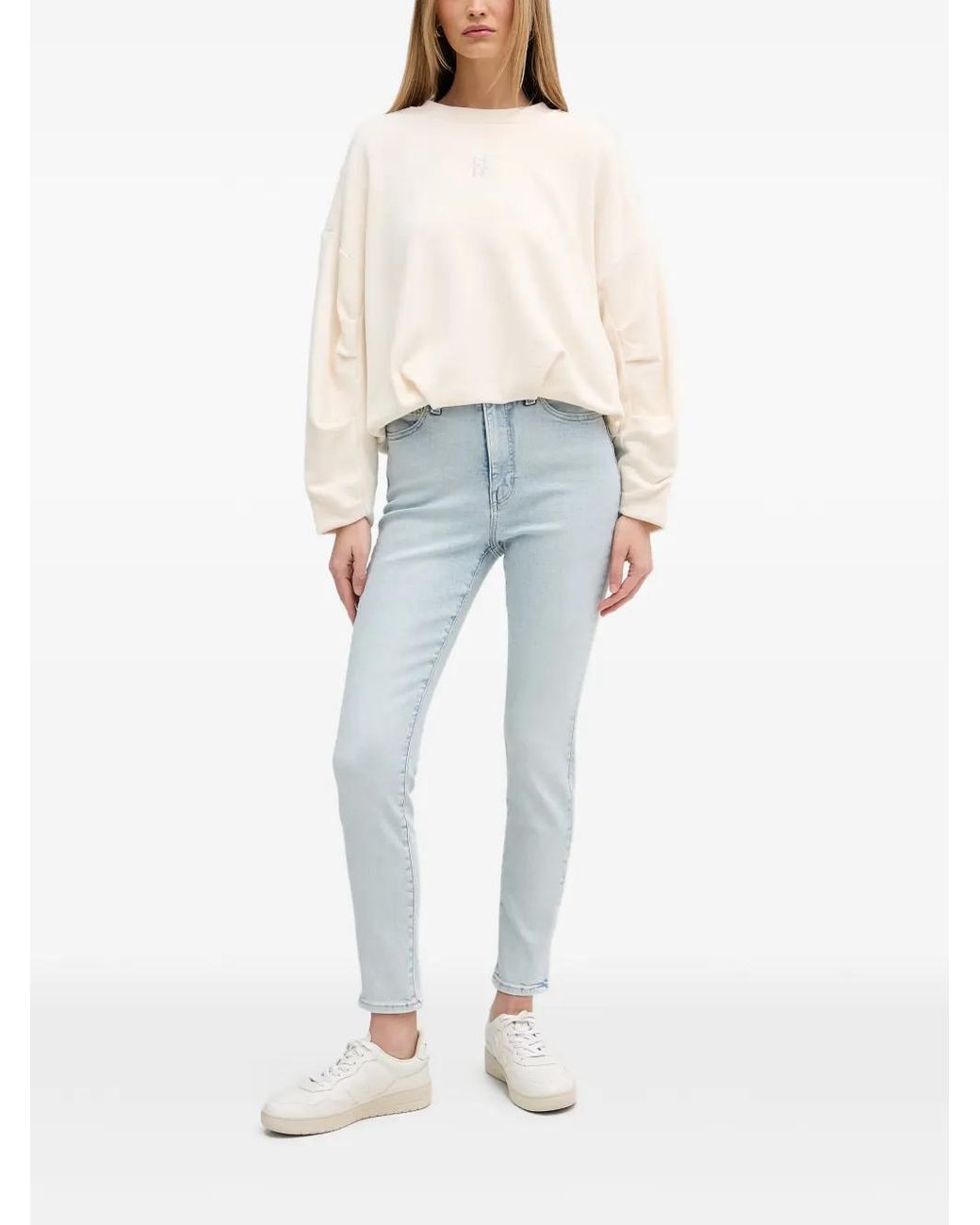 DKNY White Rhinestone-Logo Sweatshirt