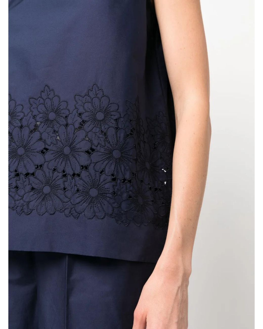 P.A.R.O.S.H. Blue Embroidered Cotton Cut-out Top