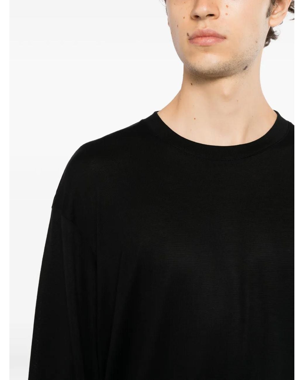 CALMLENCE Black Wool Long-Sleeve T-Shirt for men