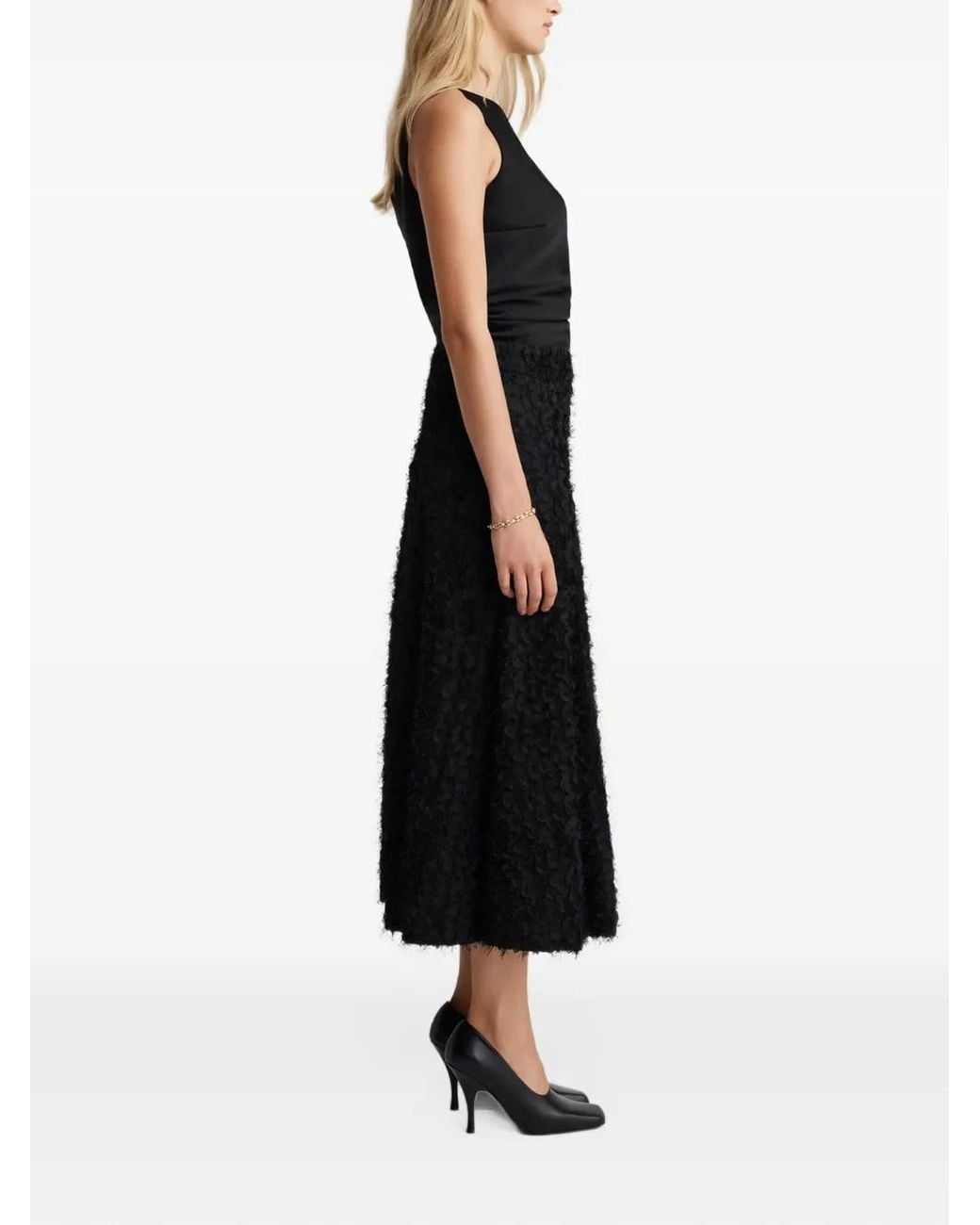 Anna Quan Black Vanta Textured Flared Skirt