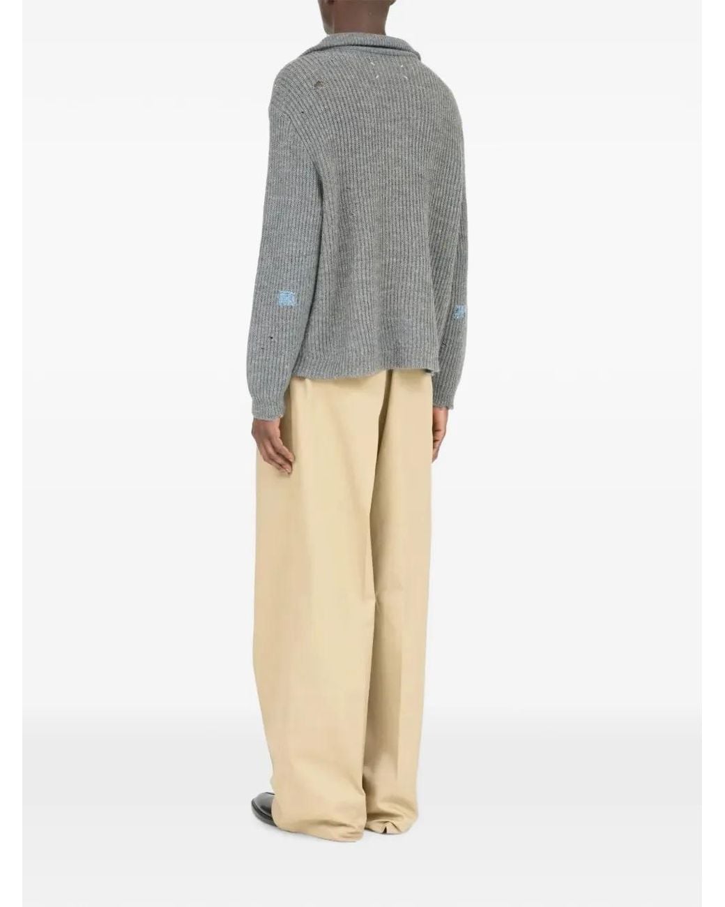 Maison Margiela Gray Distressed Ribbed-Knit Sweater