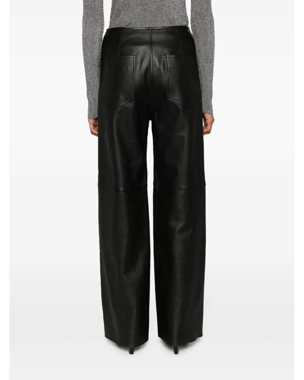 Totême Black Tirago Straight-Leg Leather Trousers