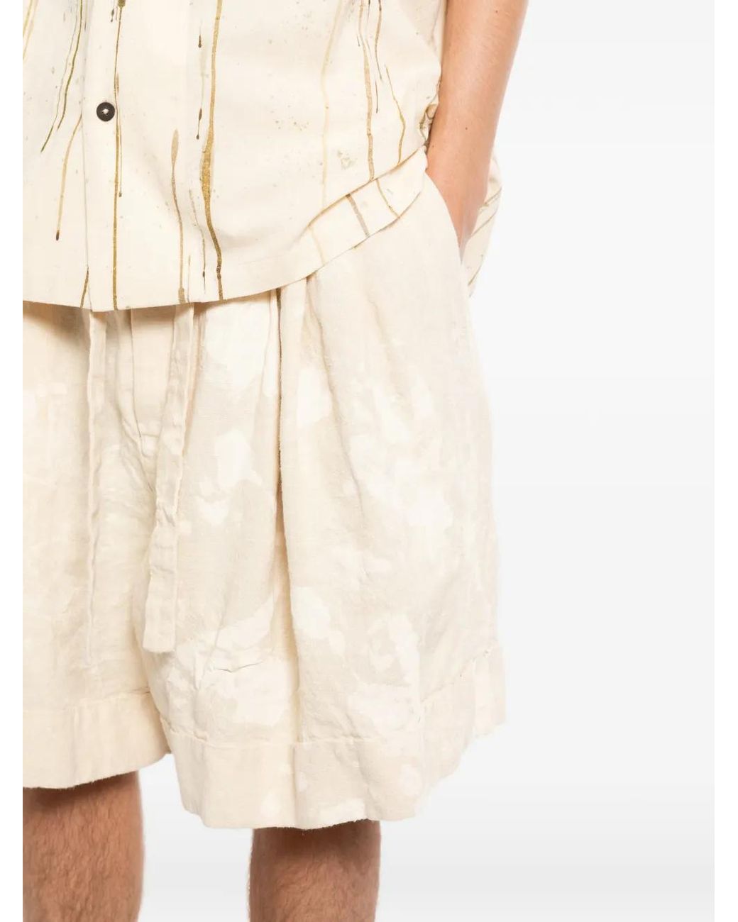 Ziggy Chen Natural Belted Pleated Shorts for men