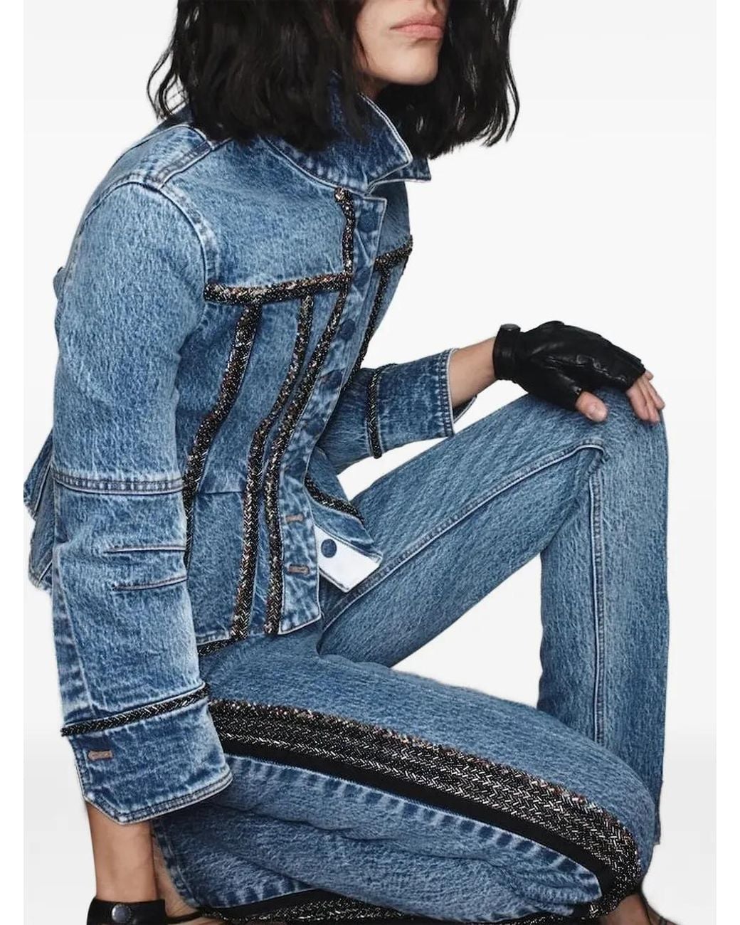 Hellessy Blue Kai Braided-Trim Denim Jacket