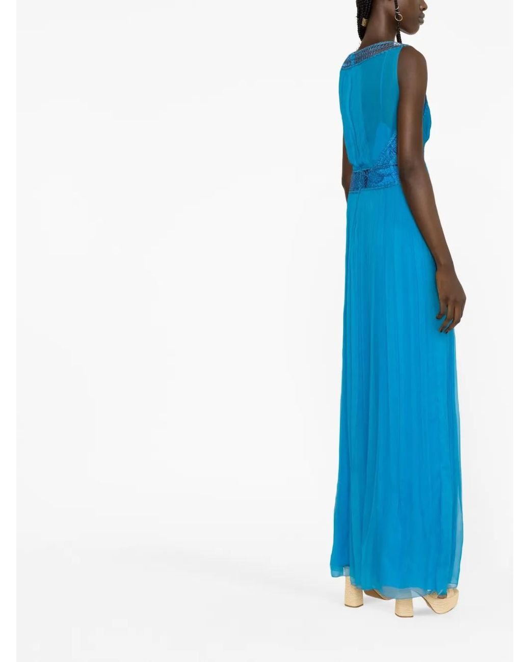 Alberta Ferretti Blue Cornely-Embroidered Silk Maxi Dress