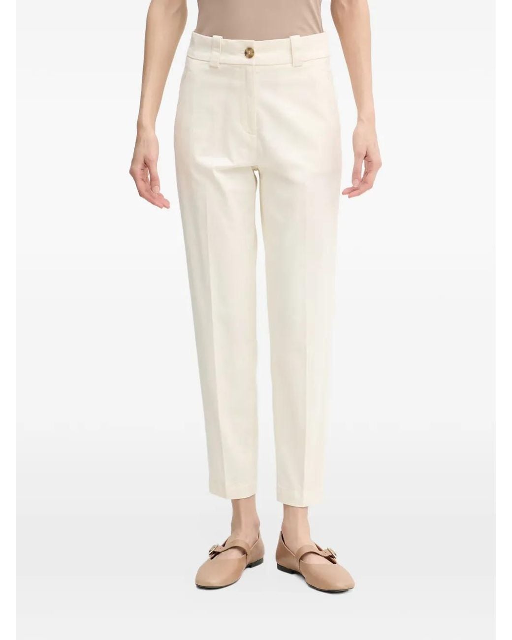 Benetton Natural Button-Up Slim-Fit Trousers