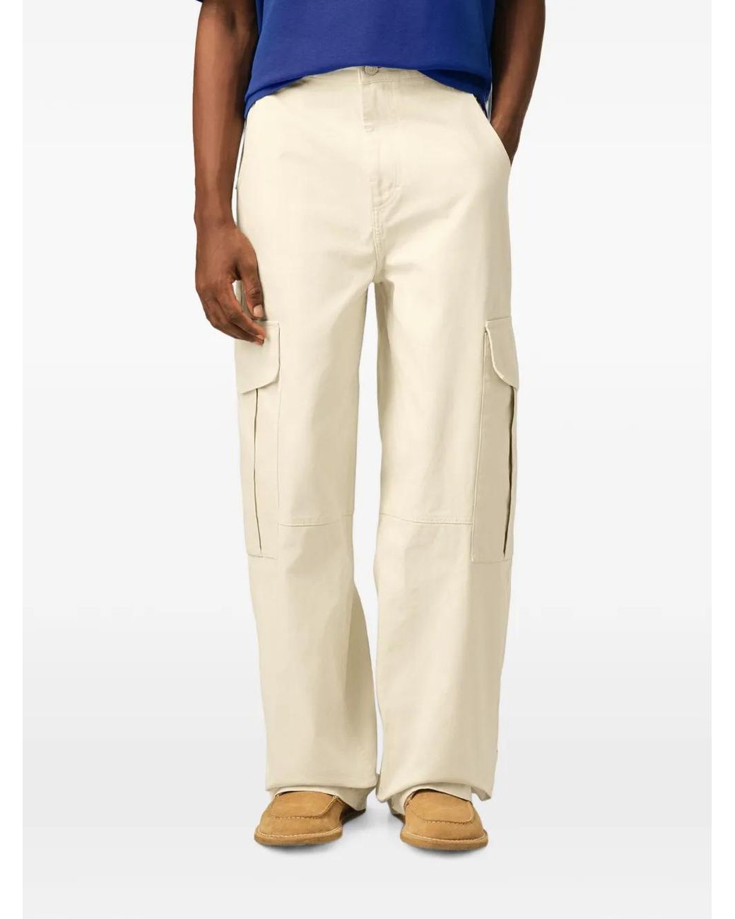 AMI White Baggy-Fit Cargo Cotton Trousers for men