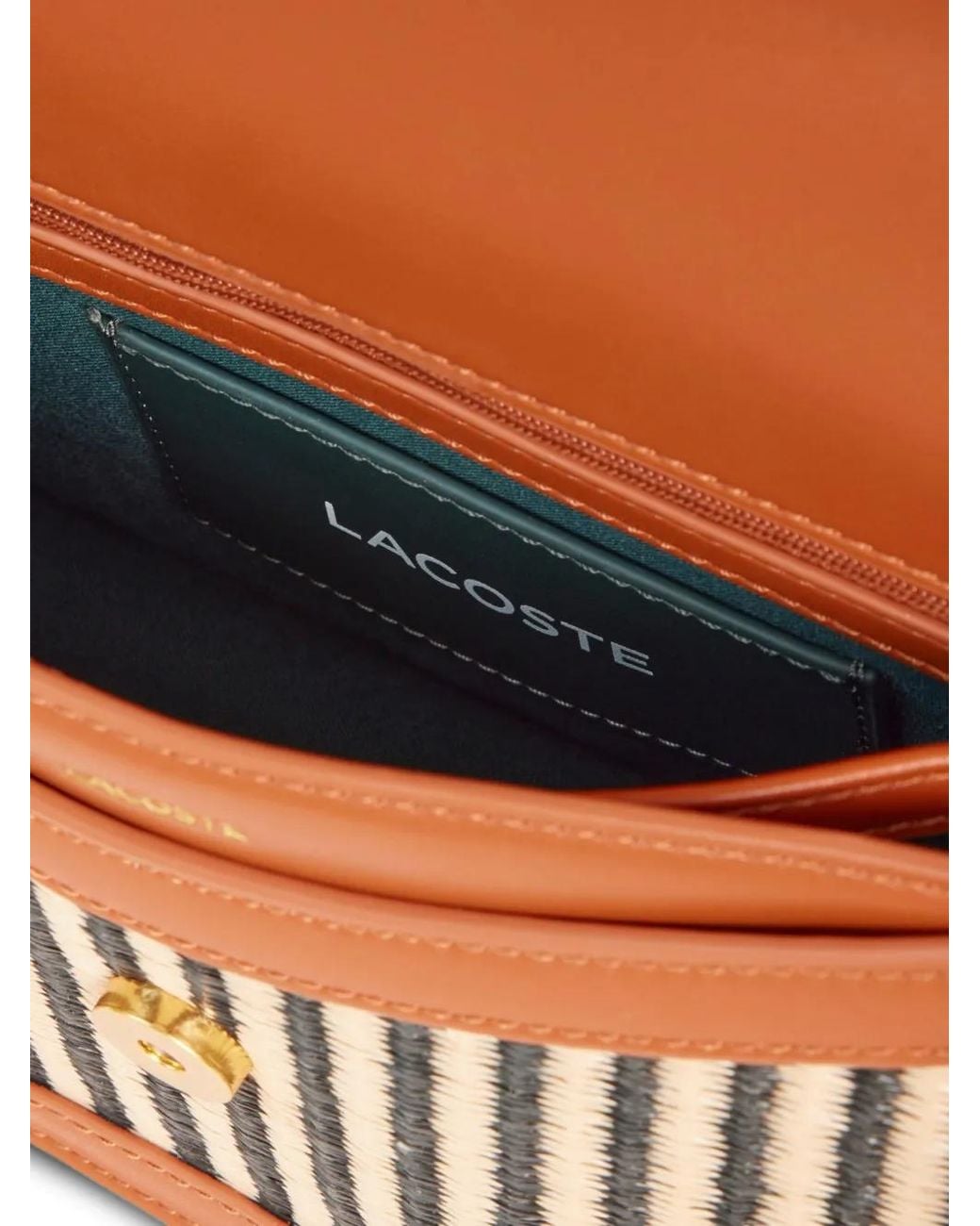 Lacoste White Sac Porté Épaule En Cuir Rayé