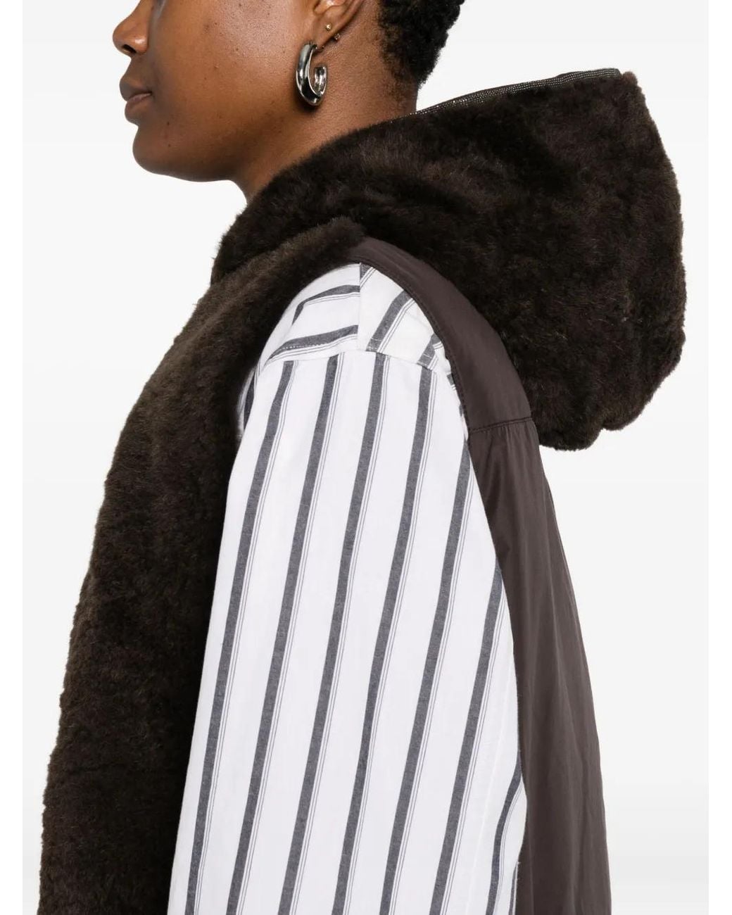 Brunello Cucinelli Black Cashmere Shearling Reversible Hooded Vest With Monili Trim