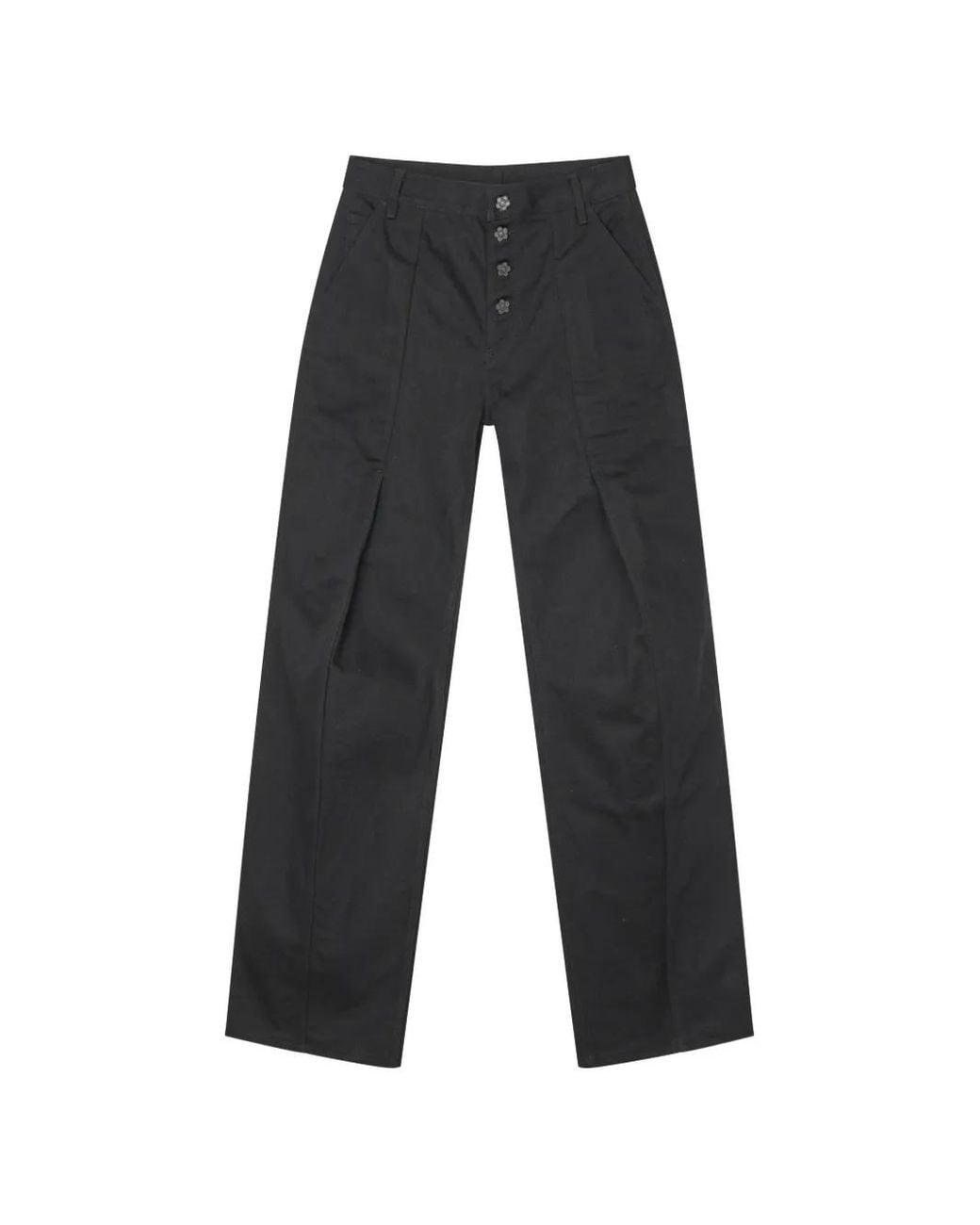 CECILIE BAHNSEN Black Pantalon Droit À Boutons Fleurs