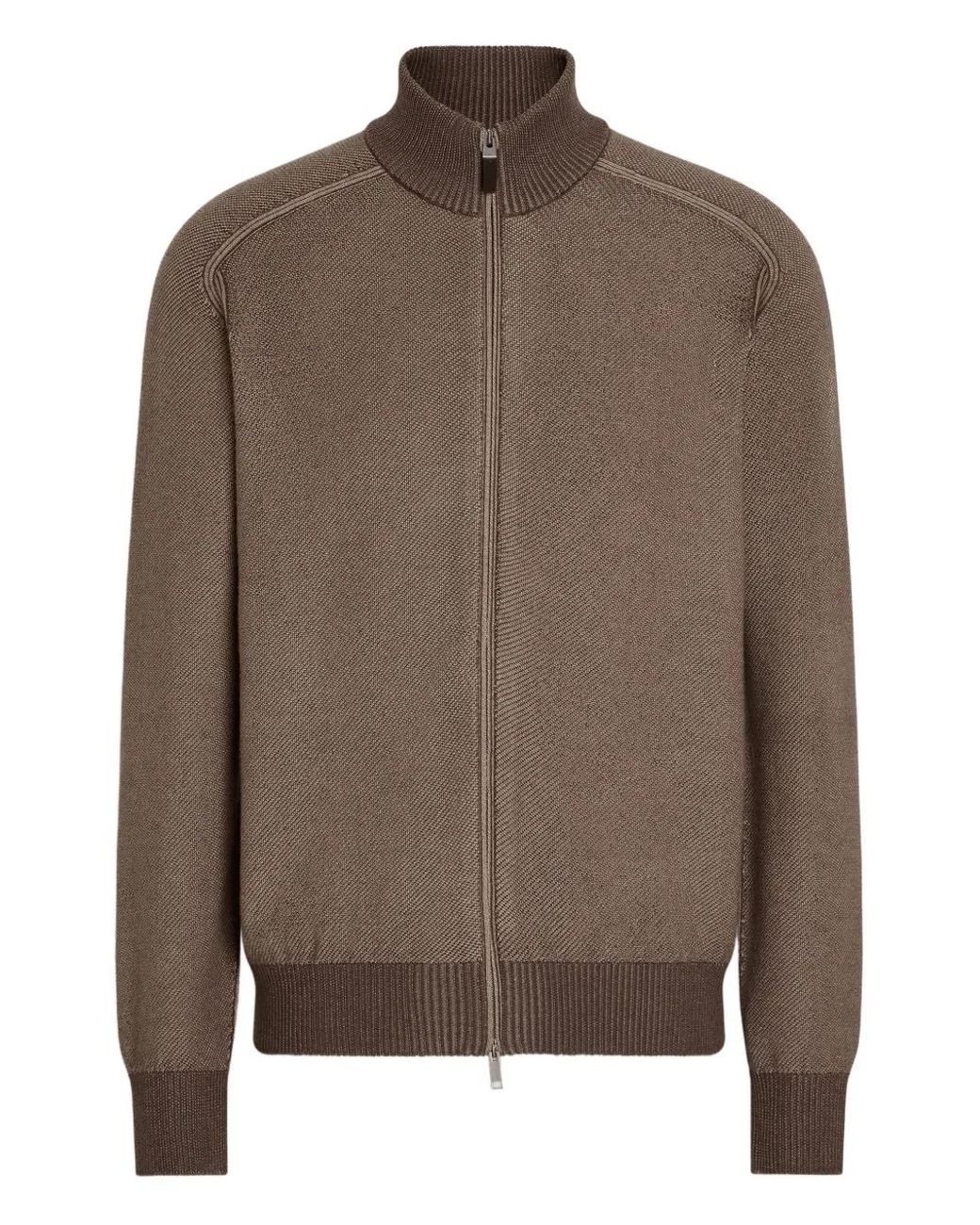Zegna Brown Zip-Up Cardigan for men