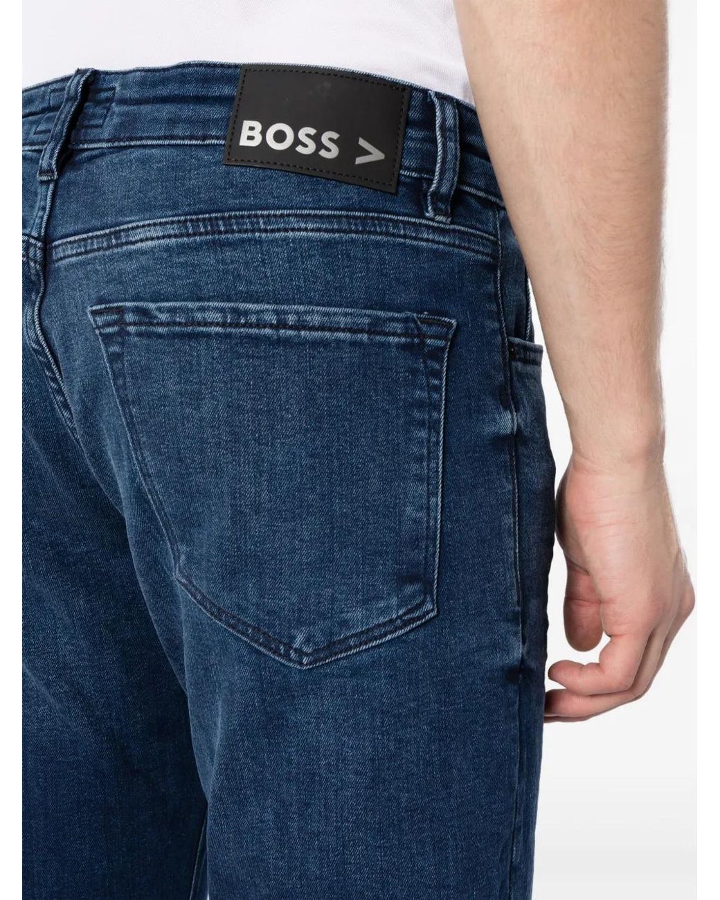 Boss Blue Logo-Patch Straight-Leg Jeans for men