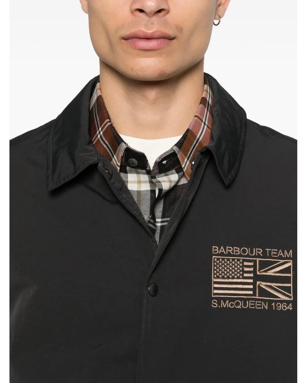 Barbour Black B.Intl Coach Logo-Embroidered Shirt Jacket for men