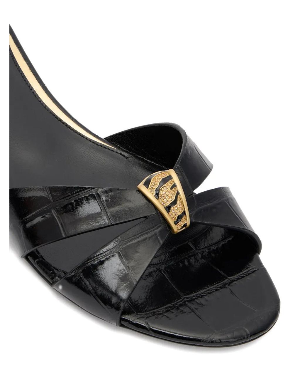 Roberto Cavalli Black Cross-Strap Jewel-Embellished Flat Sandals