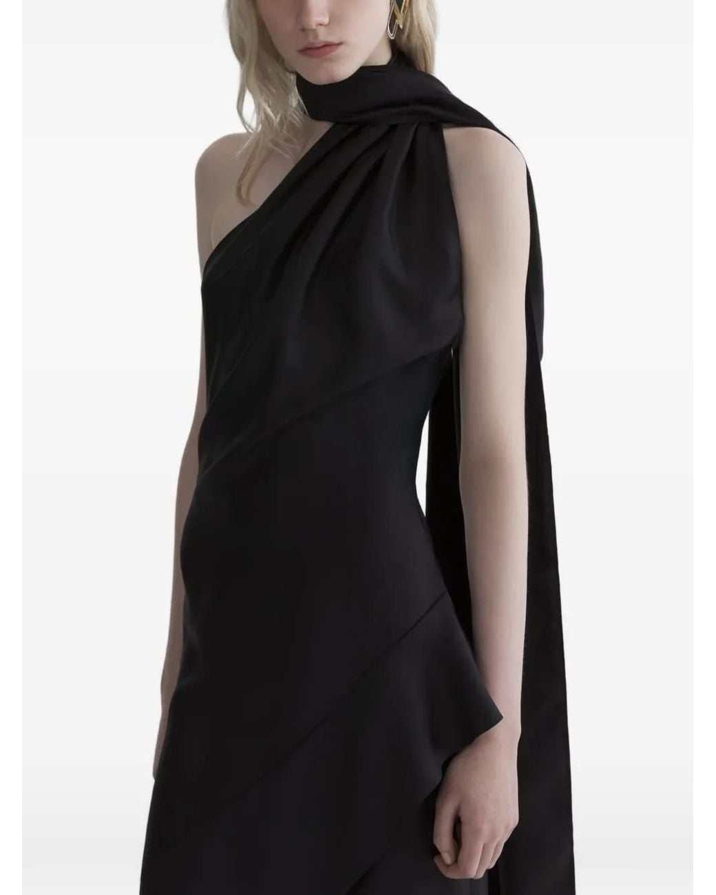 Mugler Black Midi Fluid Scarf Dress