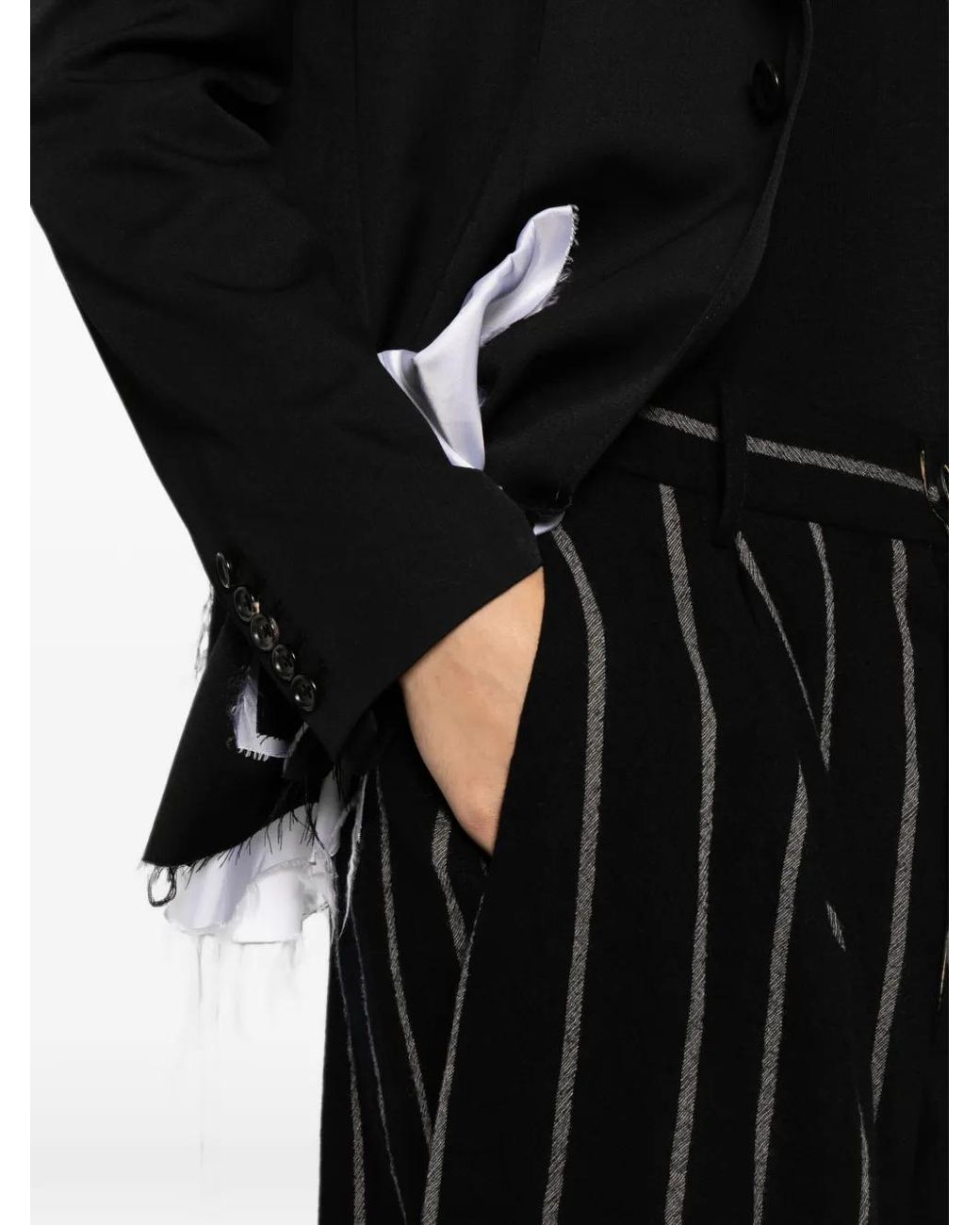 Uma Wang Black Pantalon Court À Fines Rayures