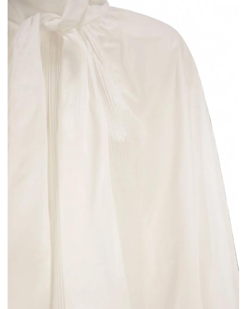 Max Mara White Pleated Neck-Bow Blouse