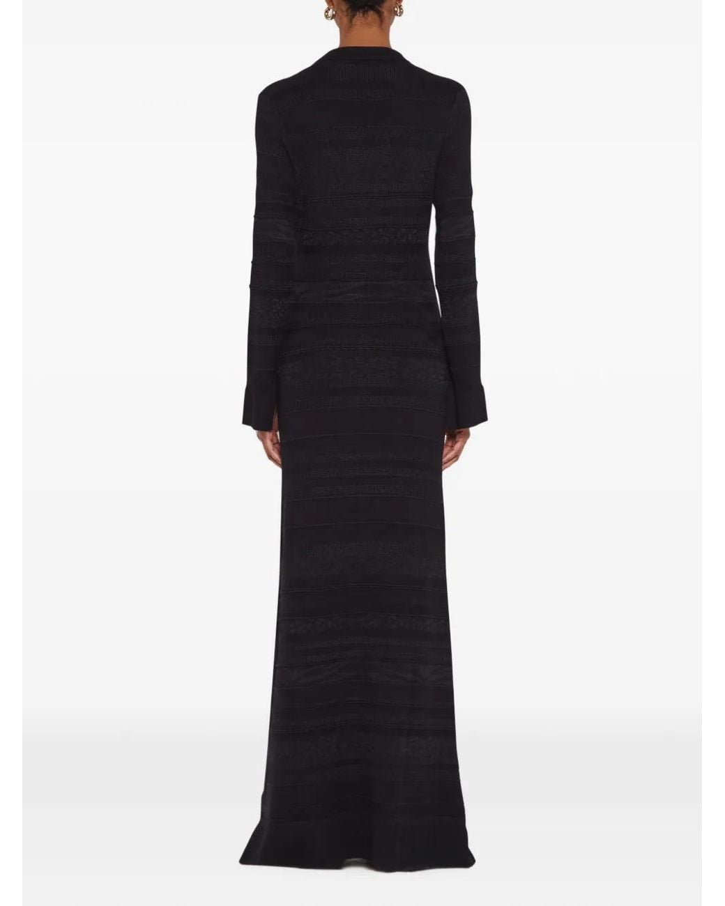 Laneus Black Jacquard-Knit Slim-Fit Maxi Dress
