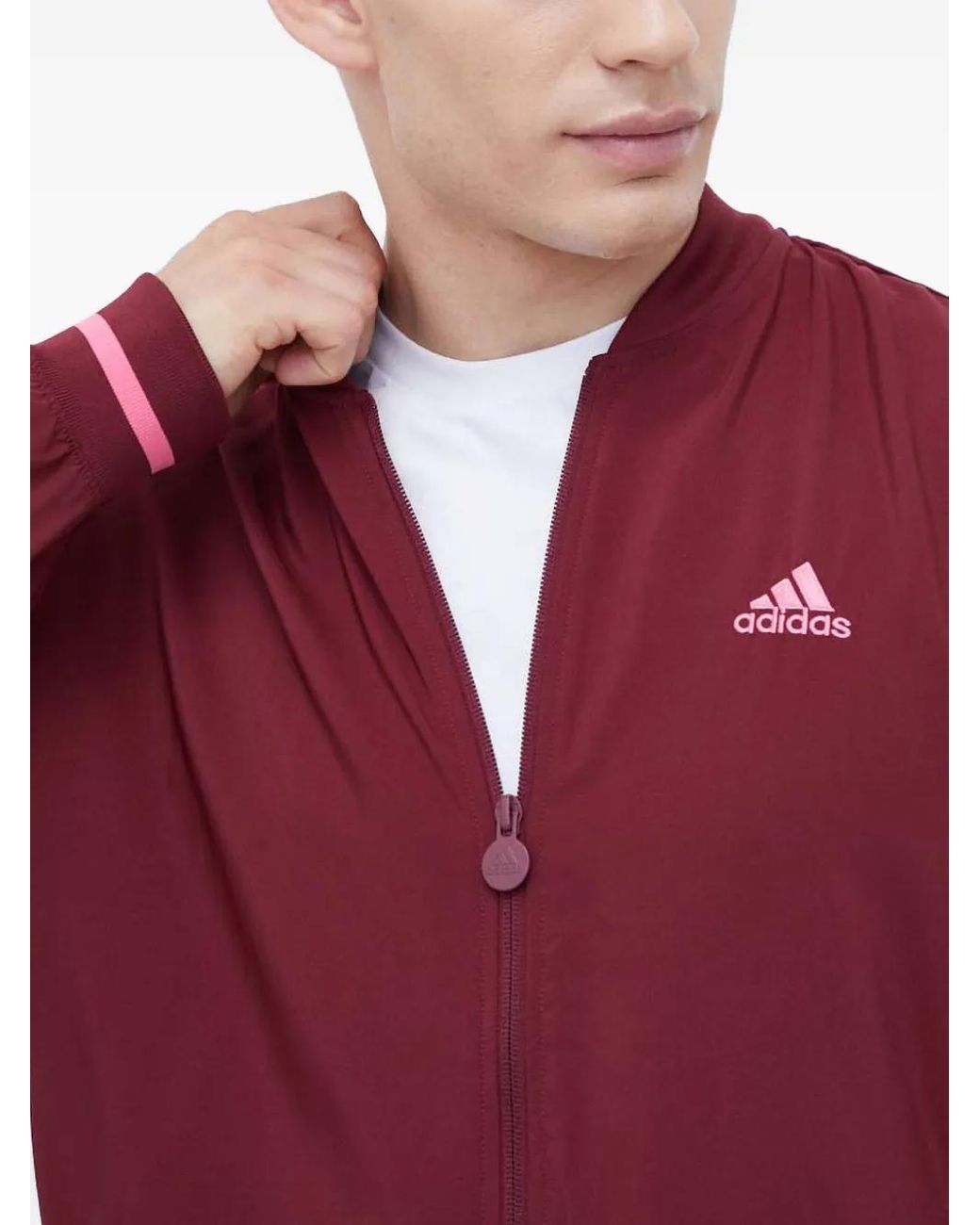 Adidas Red Zip-Up Bomber Jacket for men
