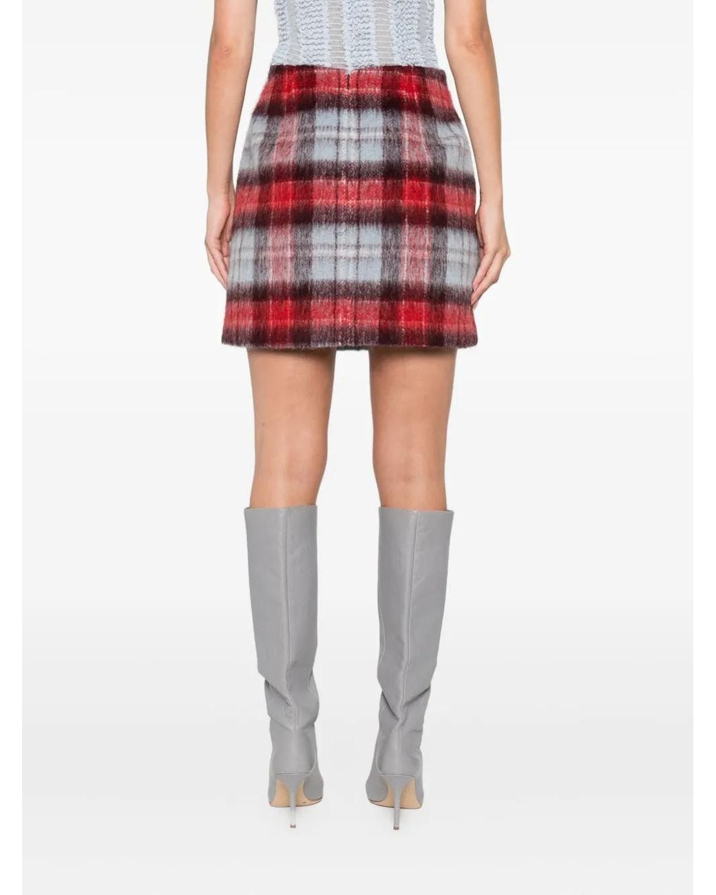 N°21 Red Flap-Pocket Checked Mini Skirt