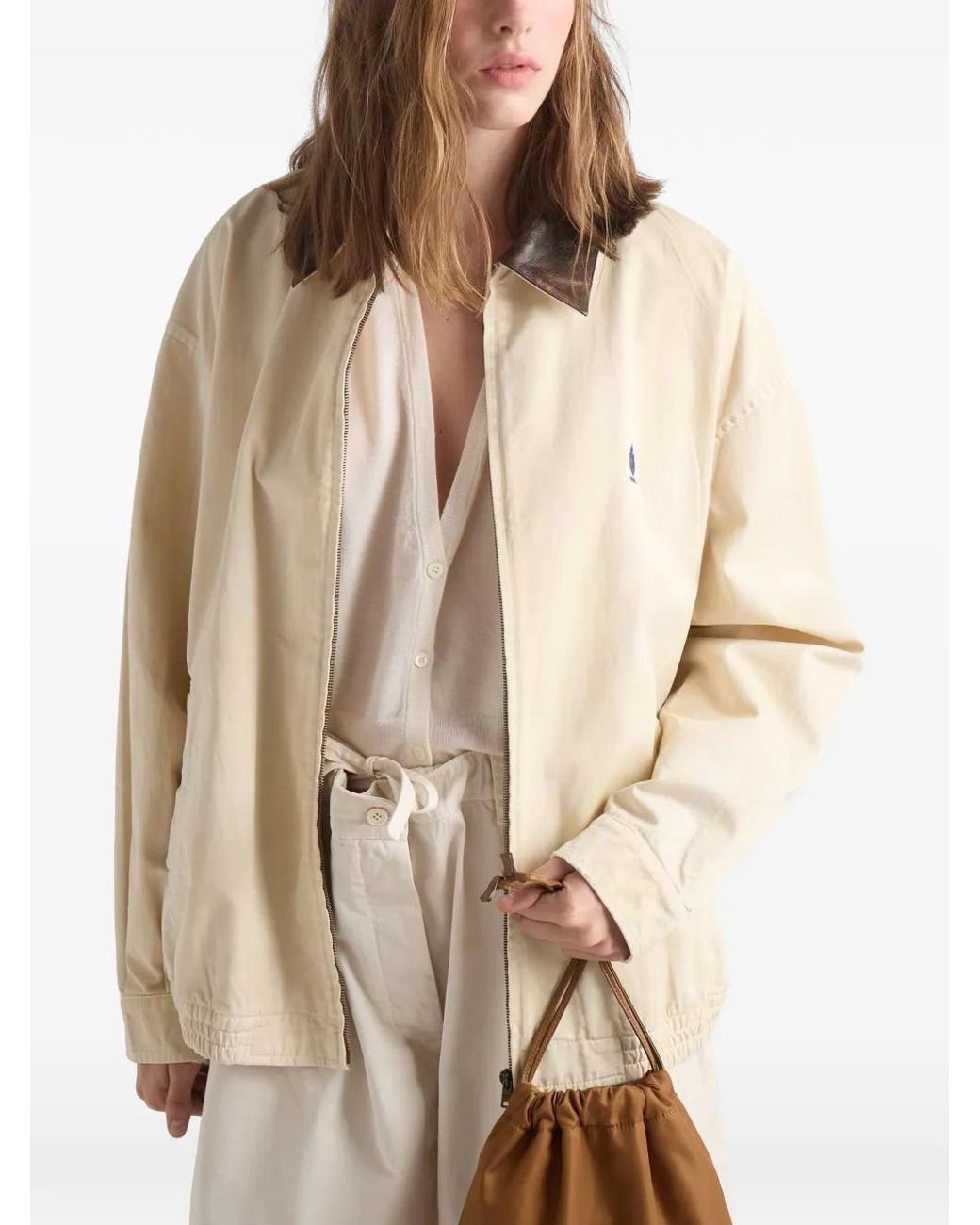 Prada Natural Embroidered Garment-Dyed Old Gabardine Blouson Jacket