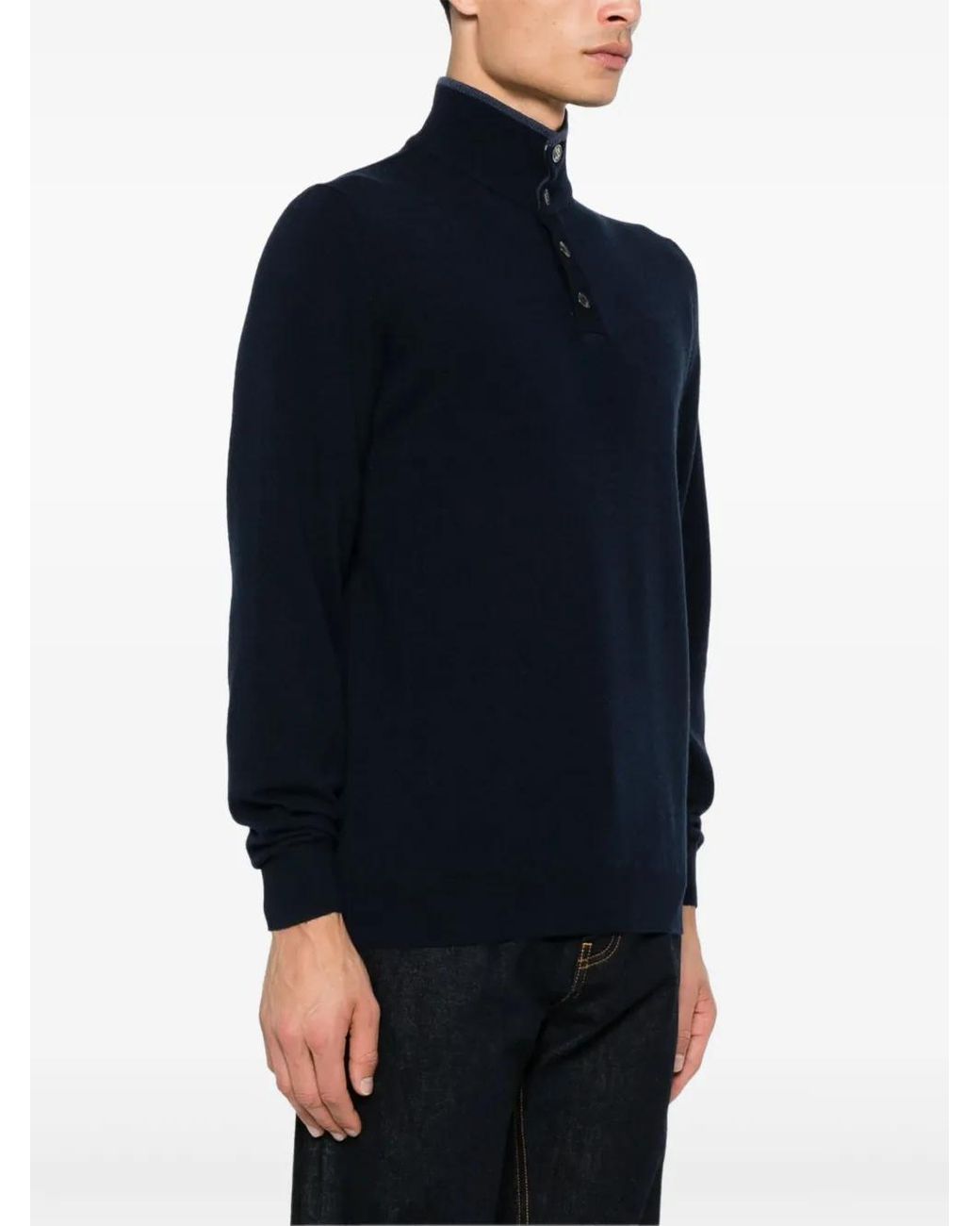 Fedeli Blue Cashmere Pullover for men