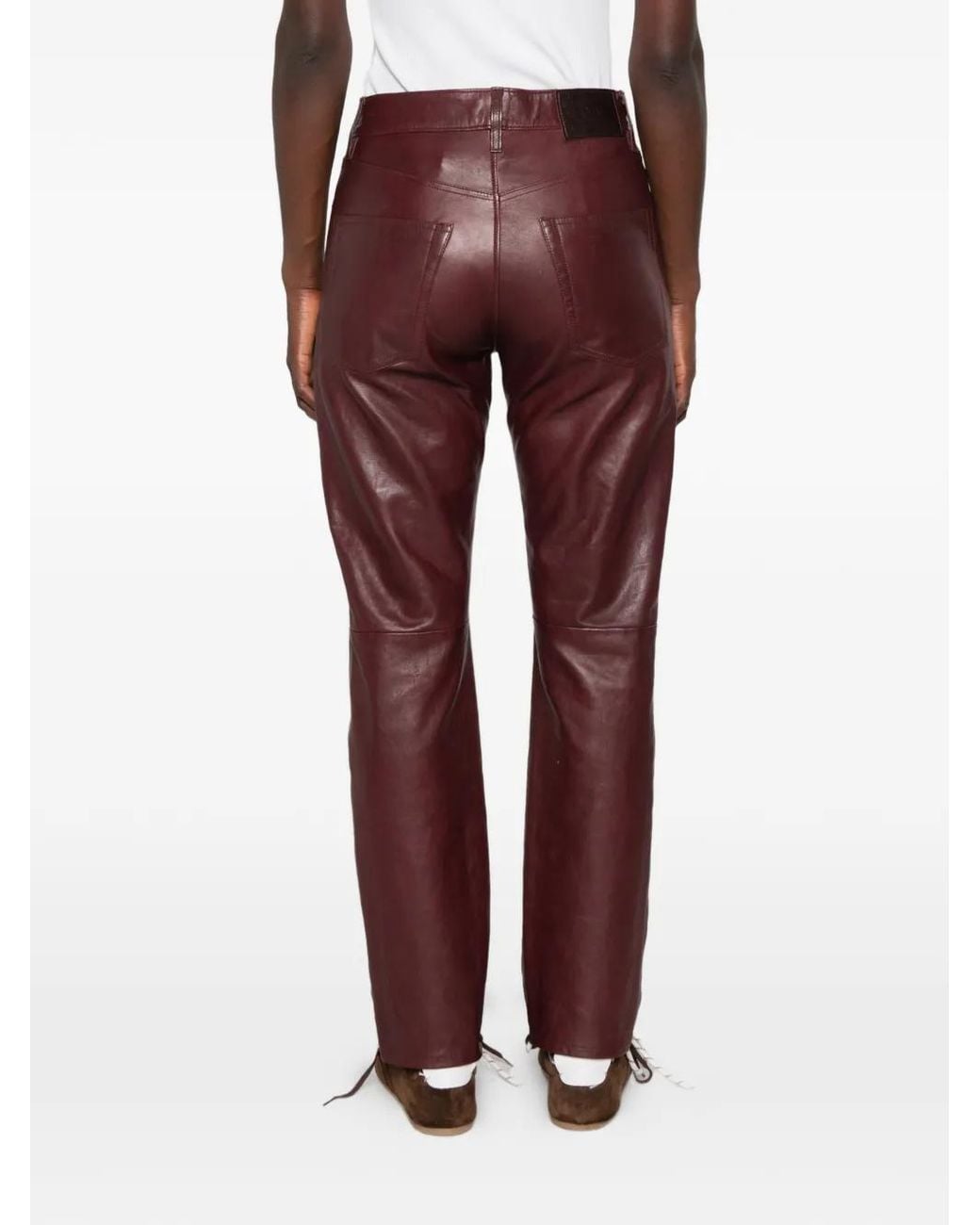 Polo Ralph Lauren Red Leather Wide-Leg Trousers