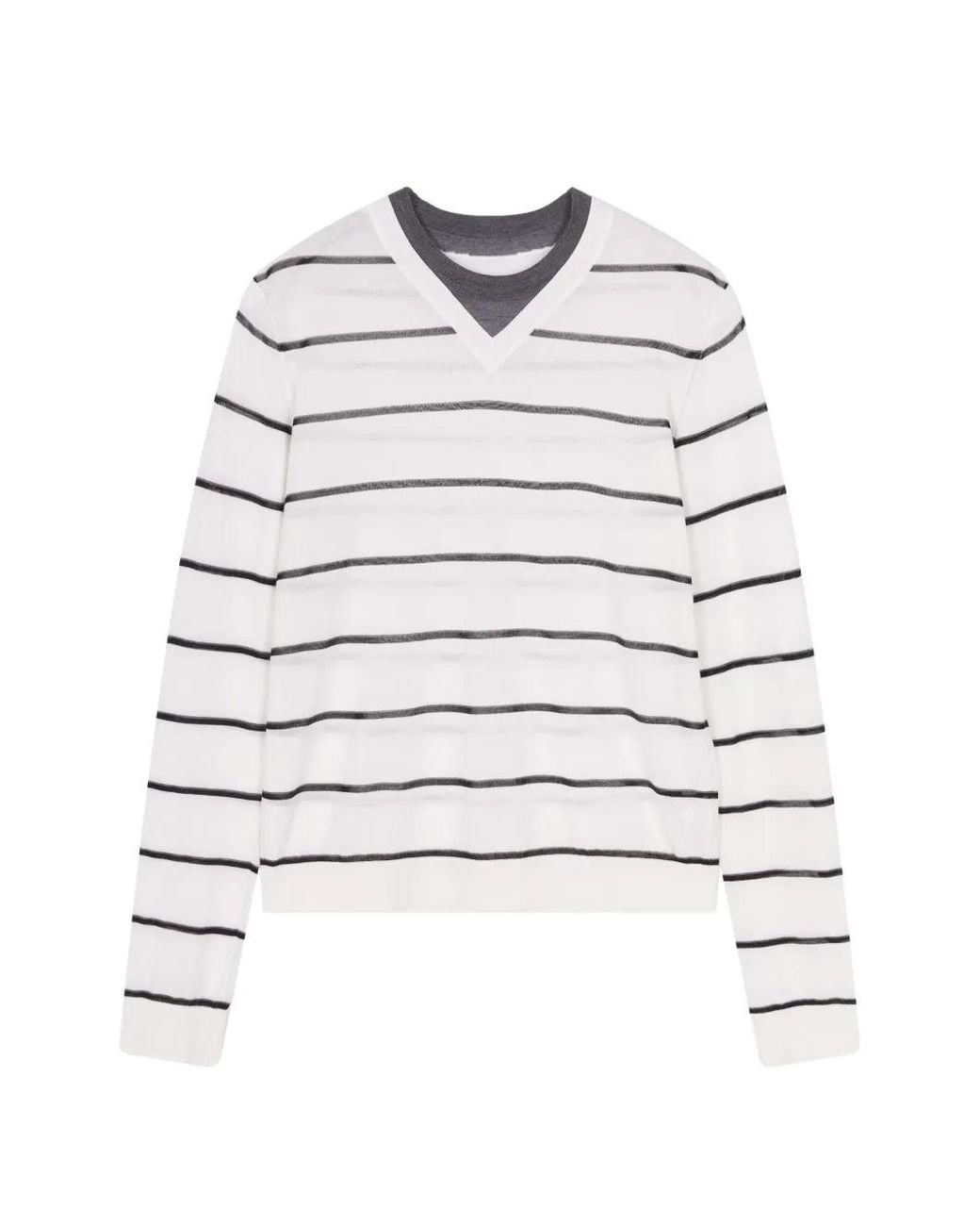 JNBY White V-Neck Striped Sweater