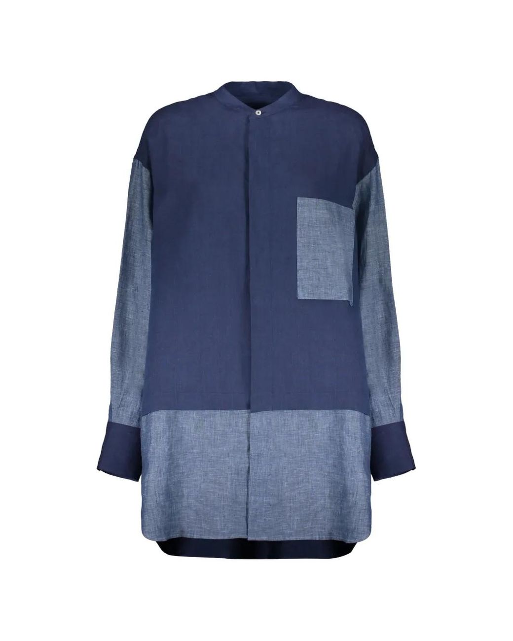 Moorer Blue Patchwork-Design Linen Shirt