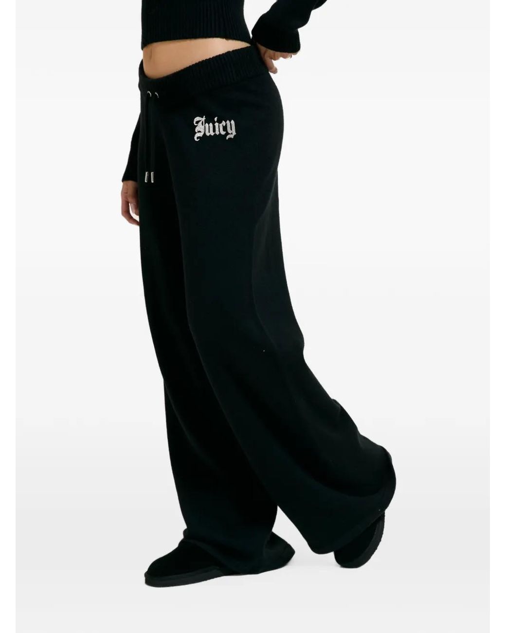 Juicy Couture Black Rhinestone-Logo Track Pants