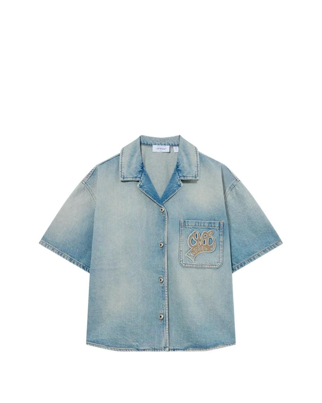 Off-White c/o Virgil Abloh College Patch Denim Overhemd in het Blue