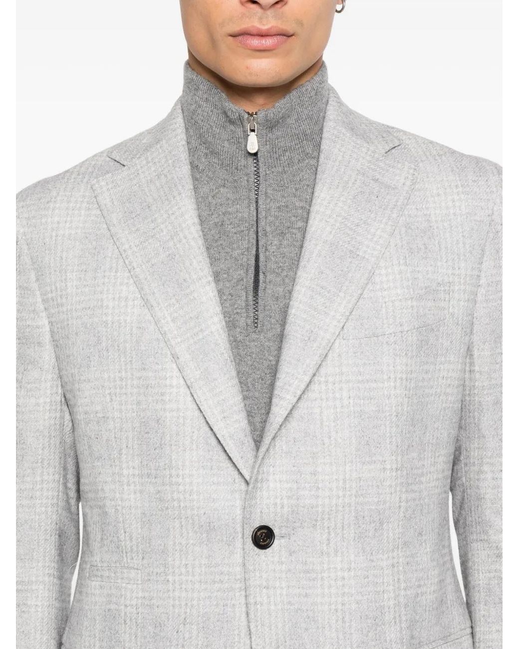 Eleventy Gray Checked Single-Breasted Blazer for men