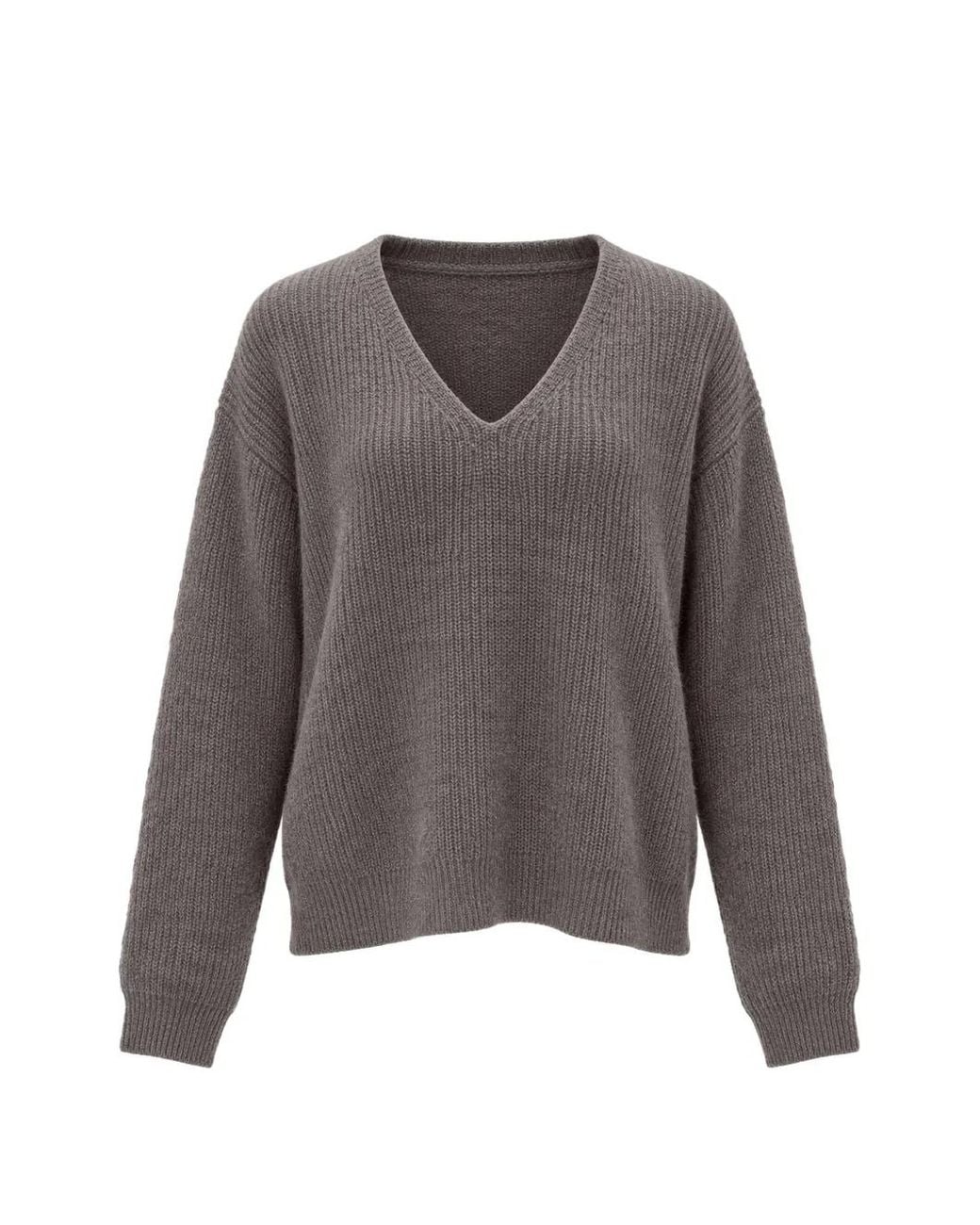 C.T.Plage Gray V-Neck Ribbed-Knit Sweater