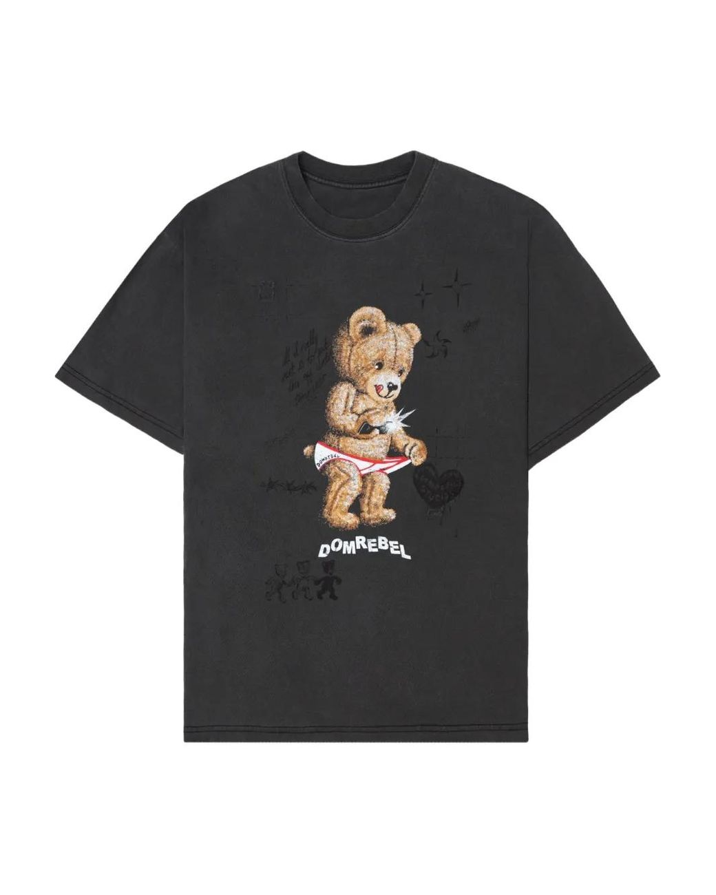 DOMREBEL Black Snap Sketch Bear-Print T-Shirt for men