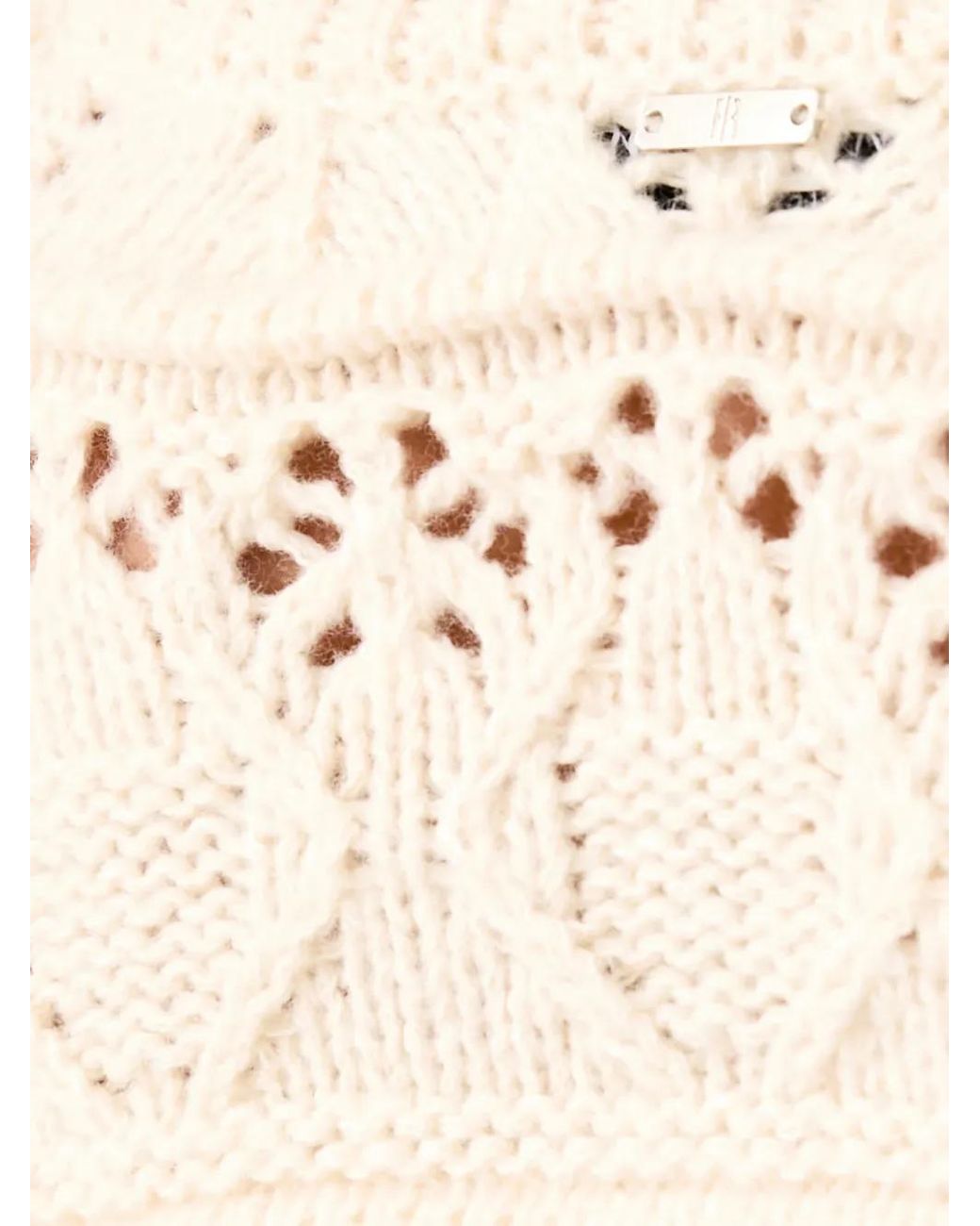 Fracomina Natural Cable-Knit Floral-Appliqué Cardigan