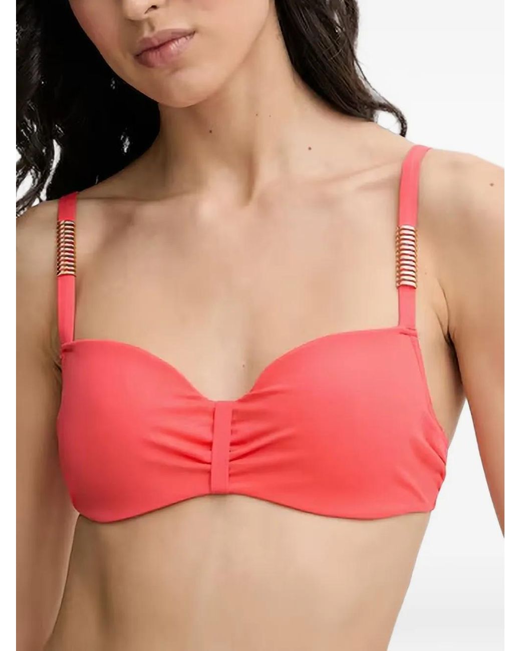 Chantelle Pink Icon Ruched Bead-Embellished Bikini Top